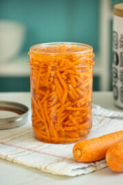 quick pickled carrots in a mason jar