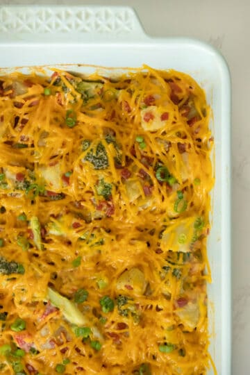 close-up of the potato casserole in the baking pan after baking