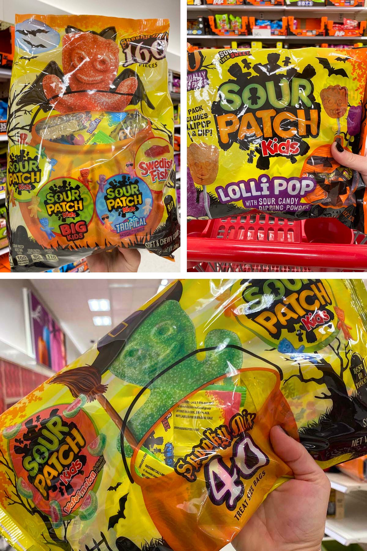 image collage of different kinds of vegan Halloween Sour Patch Kids