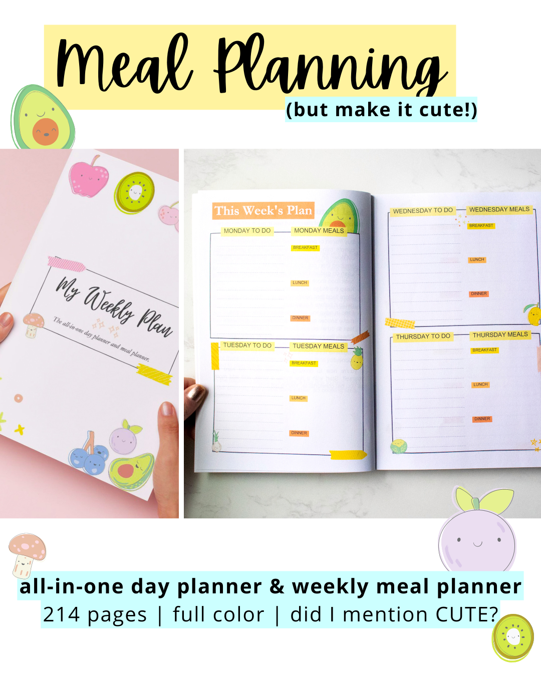 images of the cover and inside of the weekly meal planner