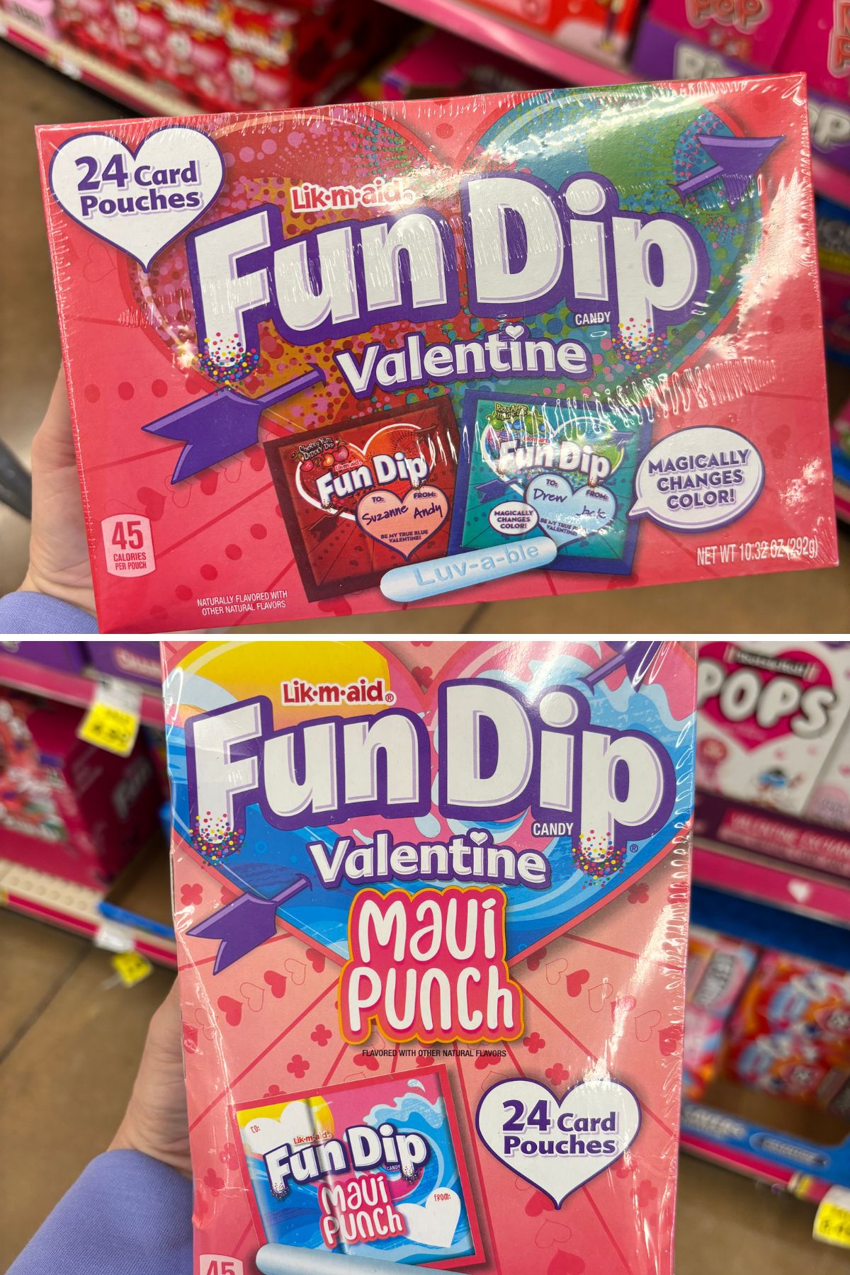 image collage showing the vegan Valentine's Day candy offerings from Fun Dip