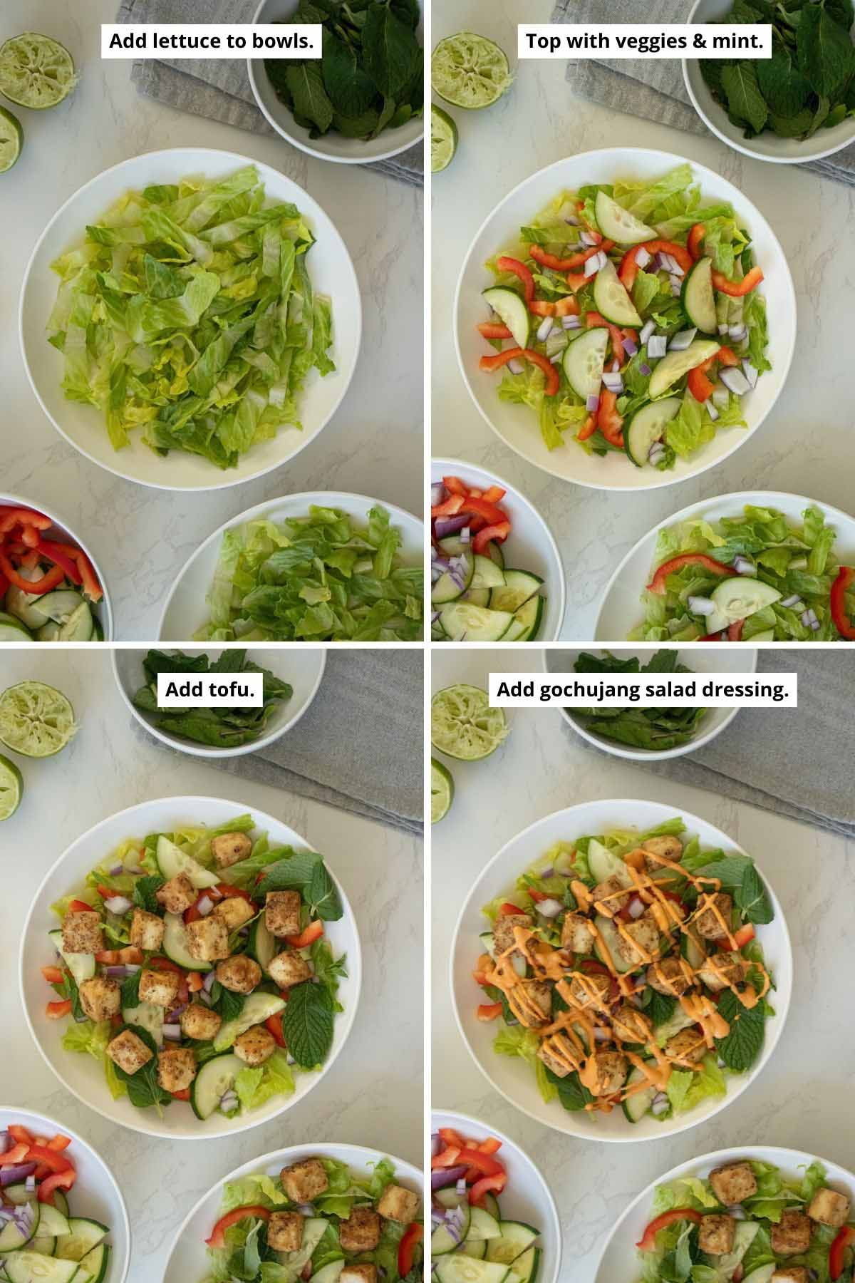 image collage showing how to assemble the salad