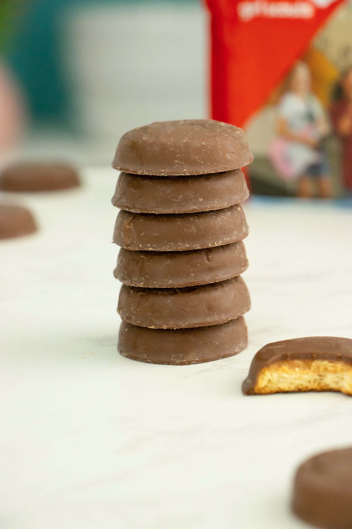 vegan Peanut Butter Patties Scout Cookies on a white table