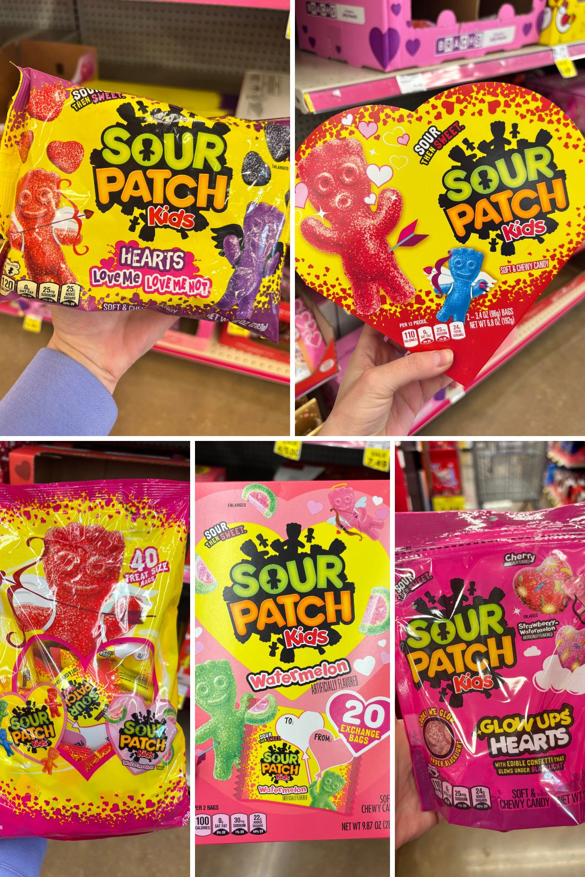 image collage of all the vegan Valentine's Day candy offerings from Sour Patch Kids