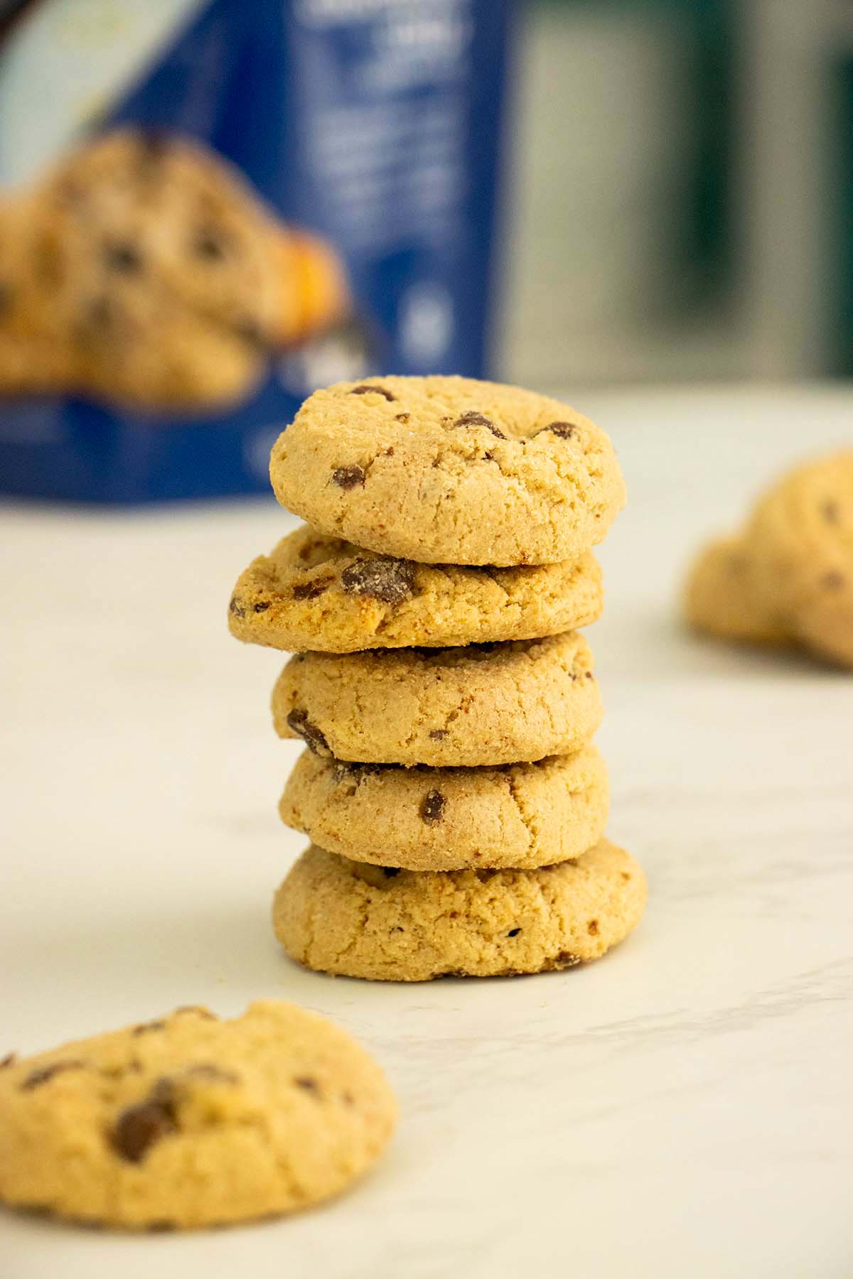 vegan gluten-free Caramel Chocolate Chip Girl Scout Cookies on a white table