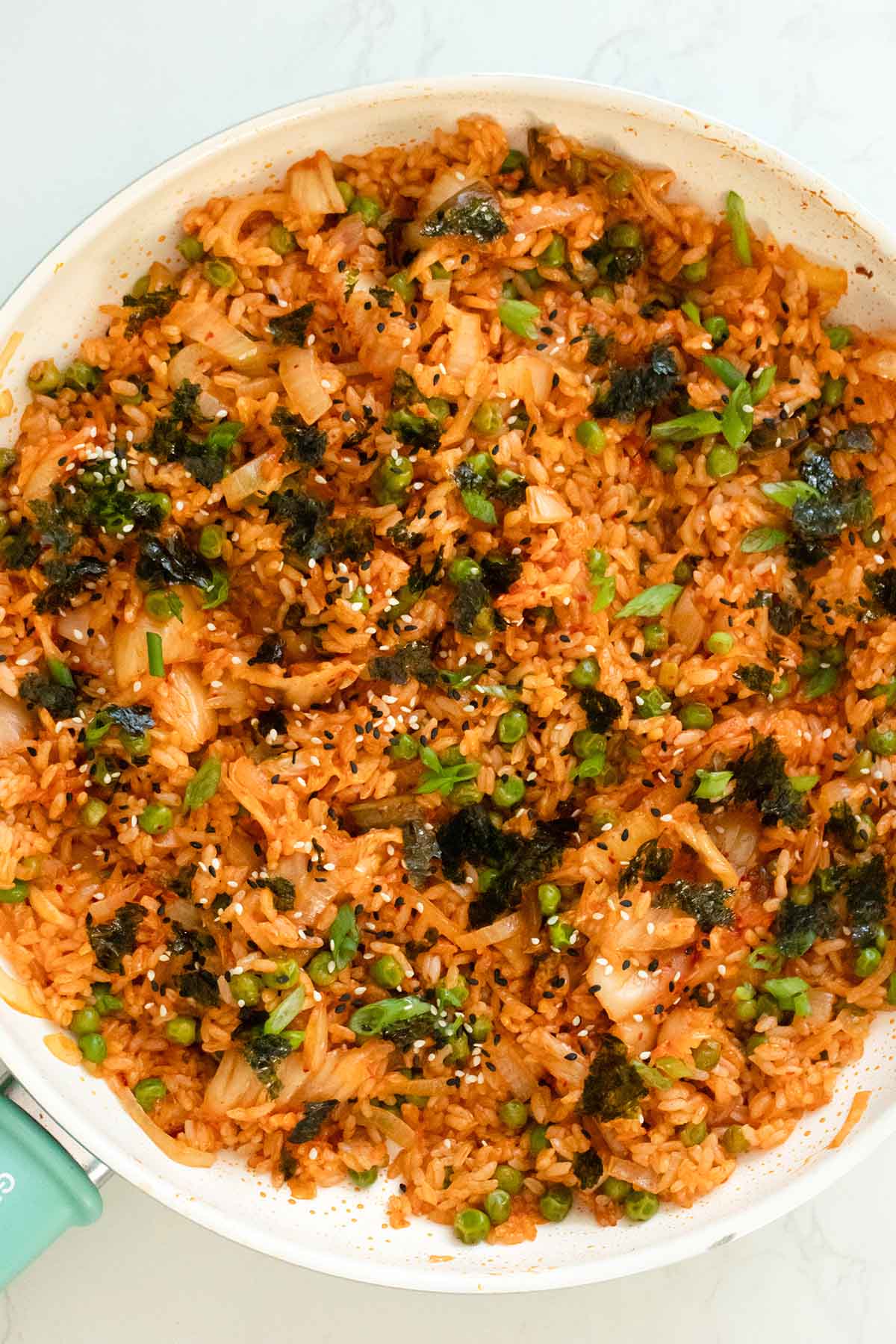 kimchi fried rice in the pan