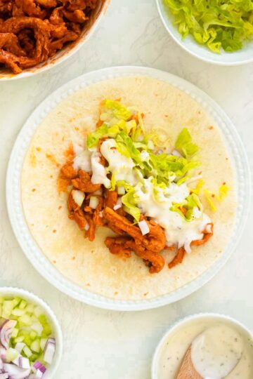 vegan buffalo chicken wrap before folding
