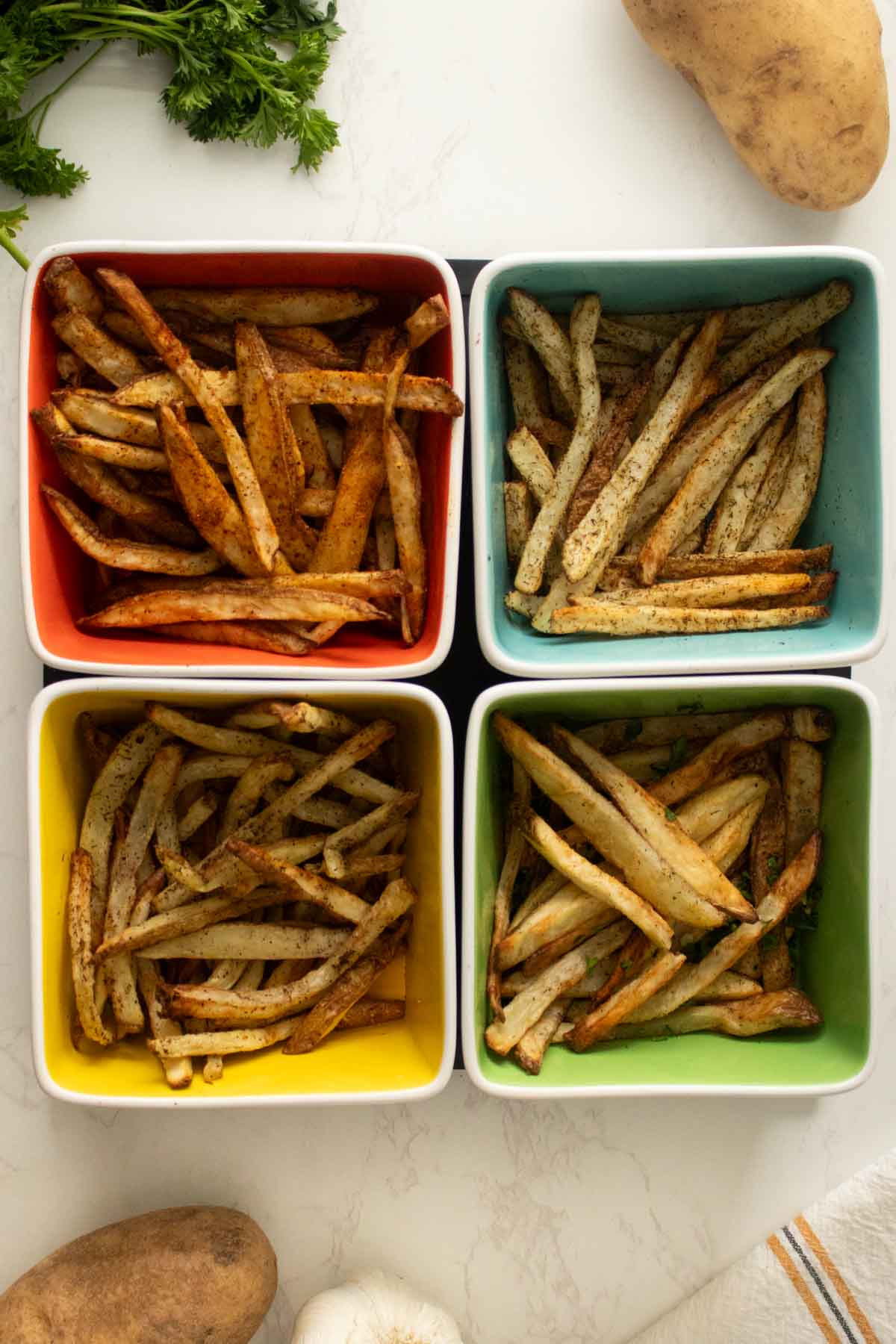 air fryer fries, after seasoning and serving