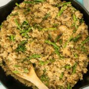 quinoa pilaf in the pan after mixing together
