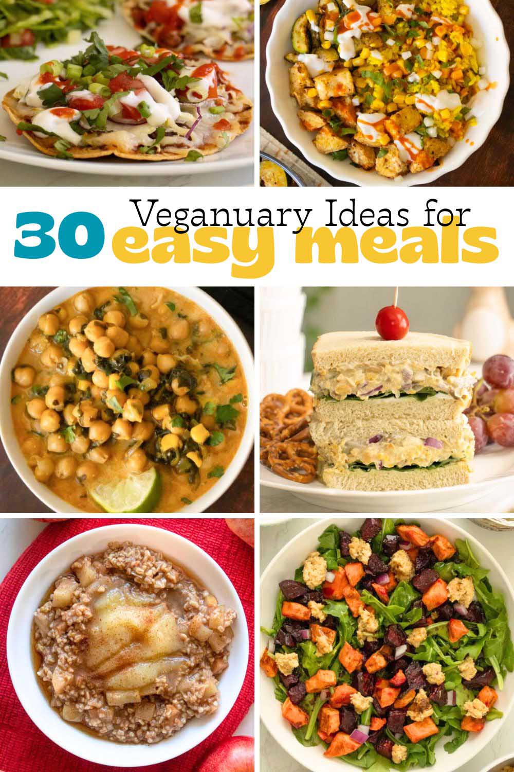 image collage of vegan food/Veganuary ideas, text overlay