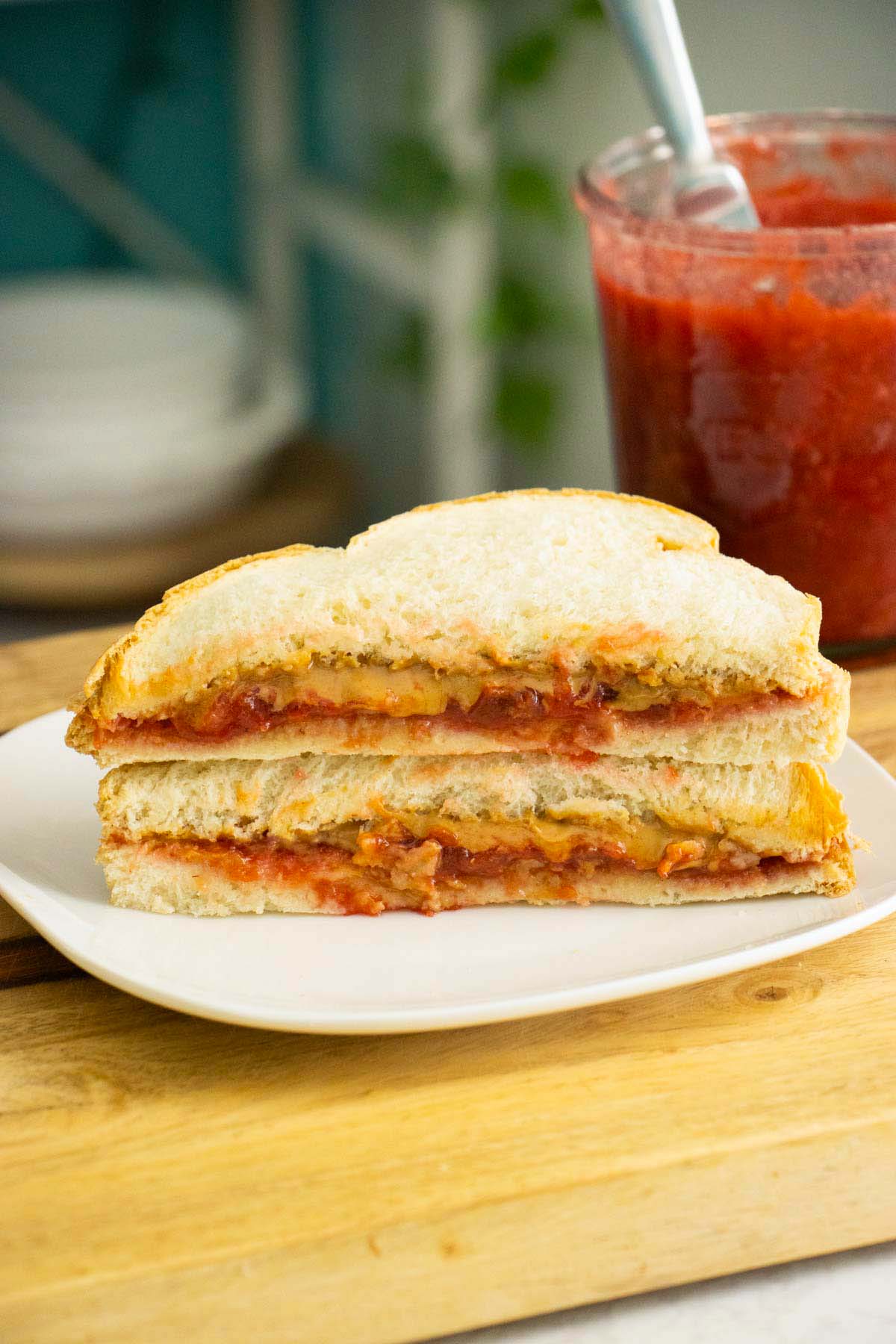 PBJ made with strawberry rhubarb freezer jam
