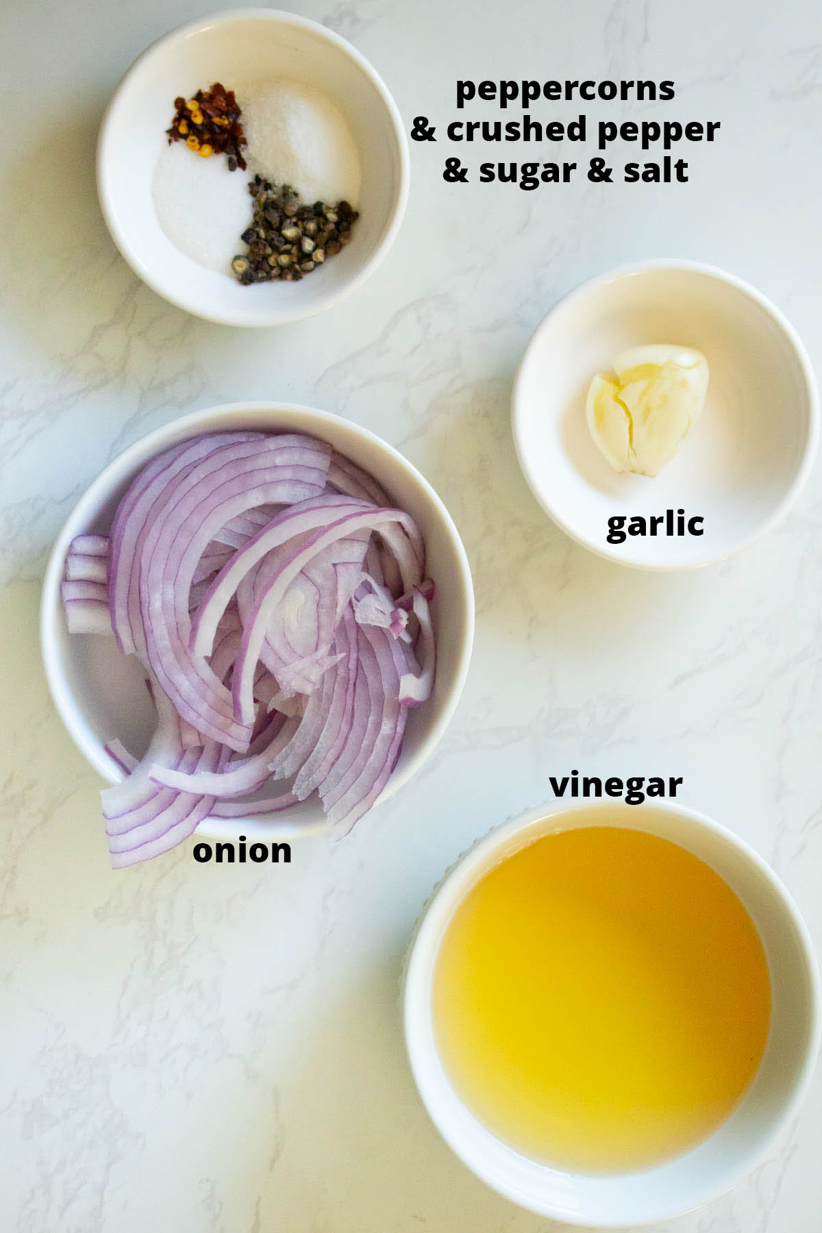 pickled onion ingredients on a white table