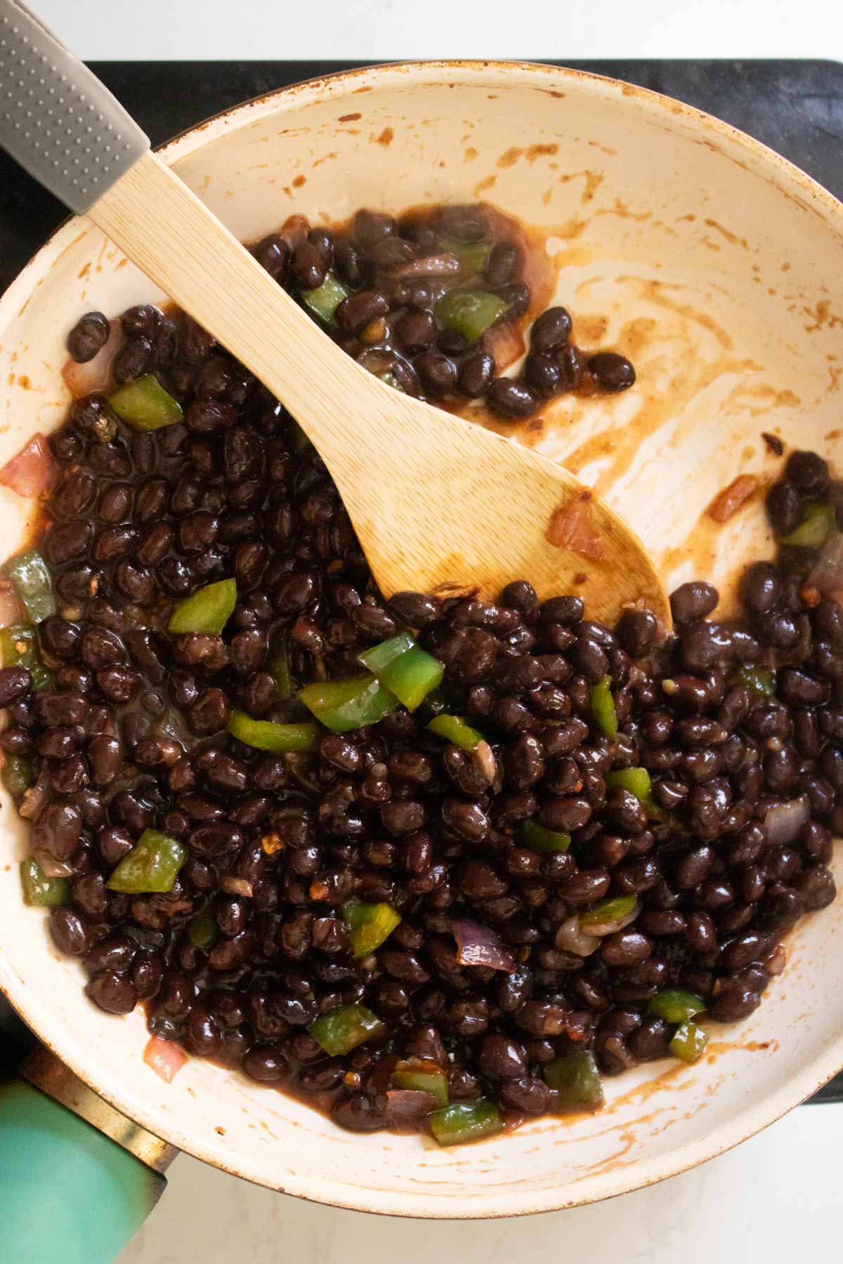 BBQ black beans in the pan after cooking