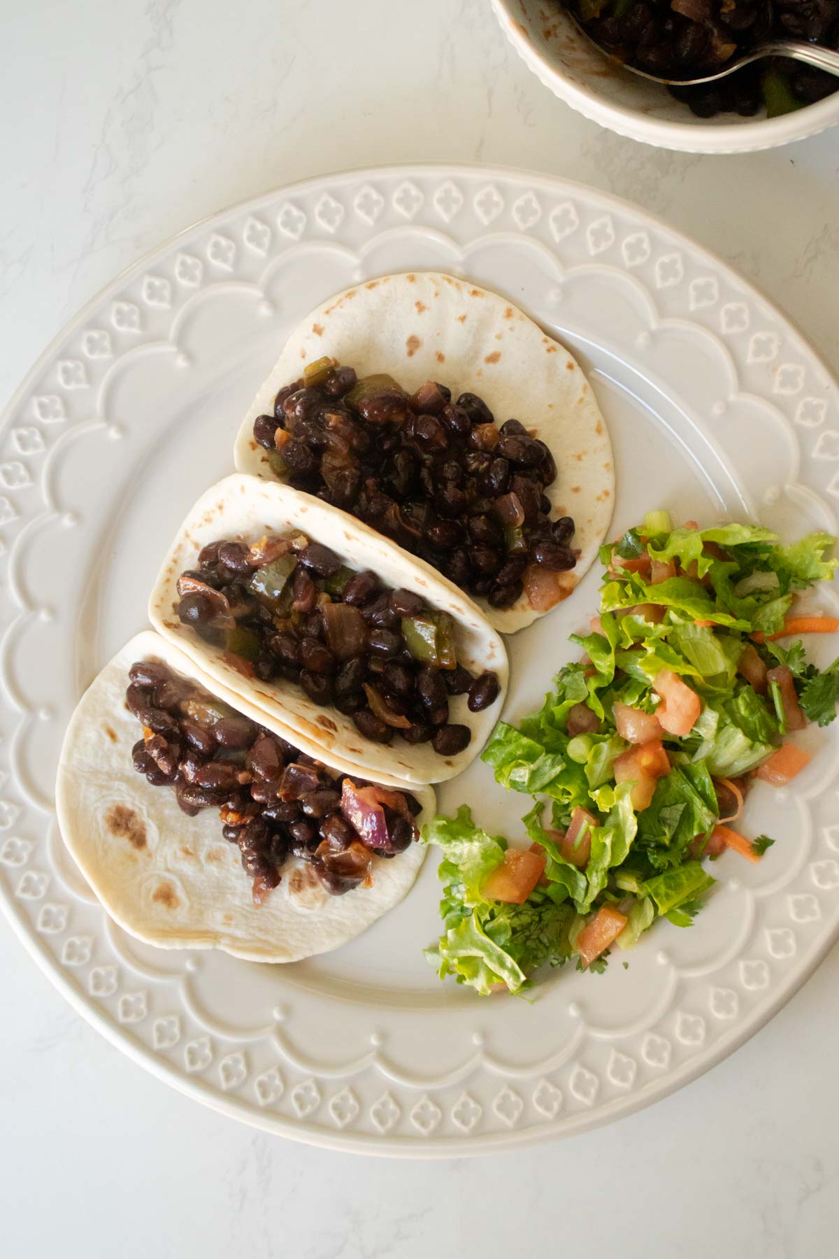 vegan black bean tacos before adding toppings