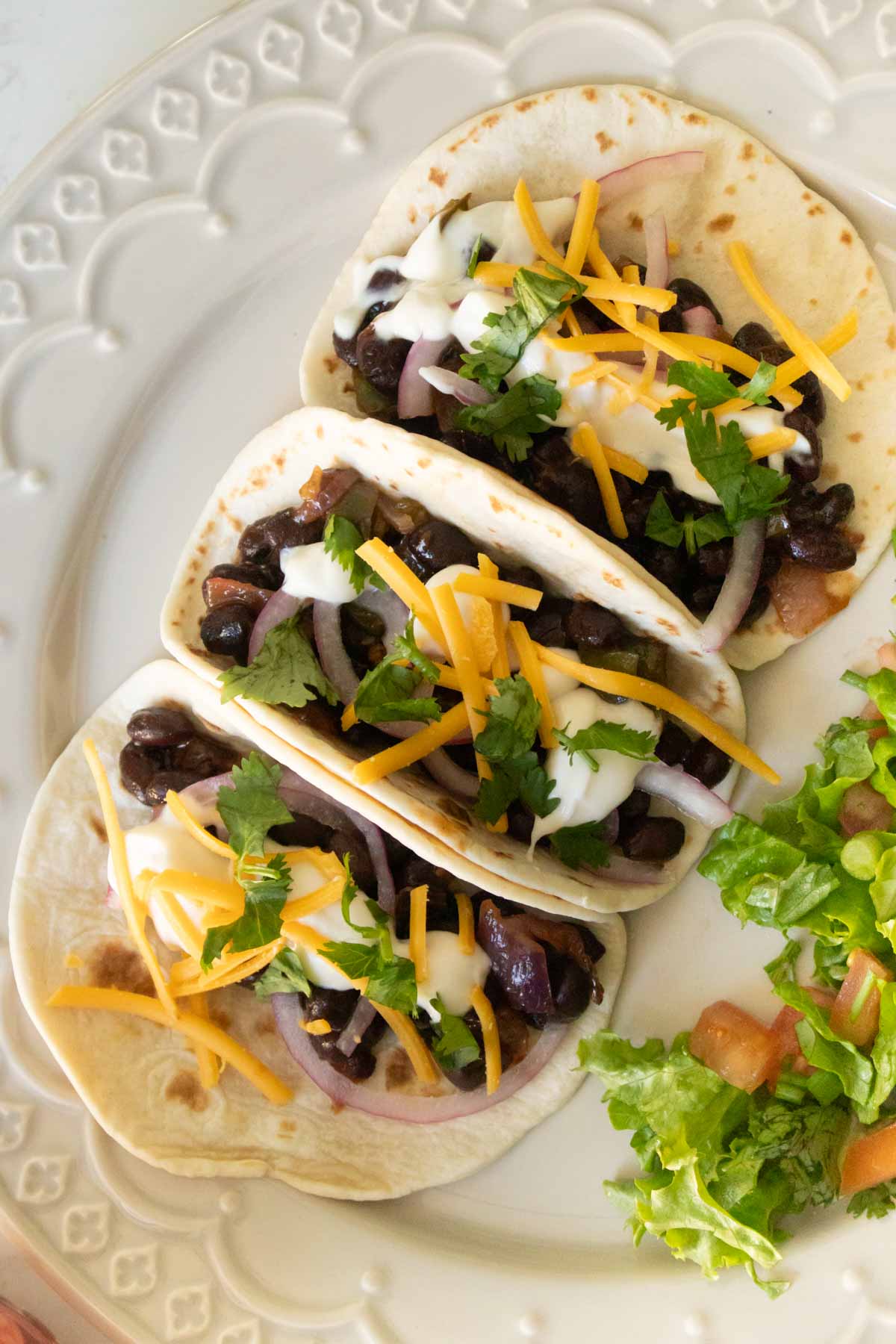 vegan black bean tacos after adding toppings