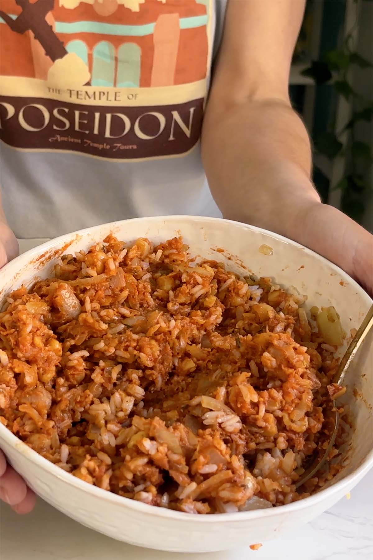 cabbage roll filling in the bowl before mixing
