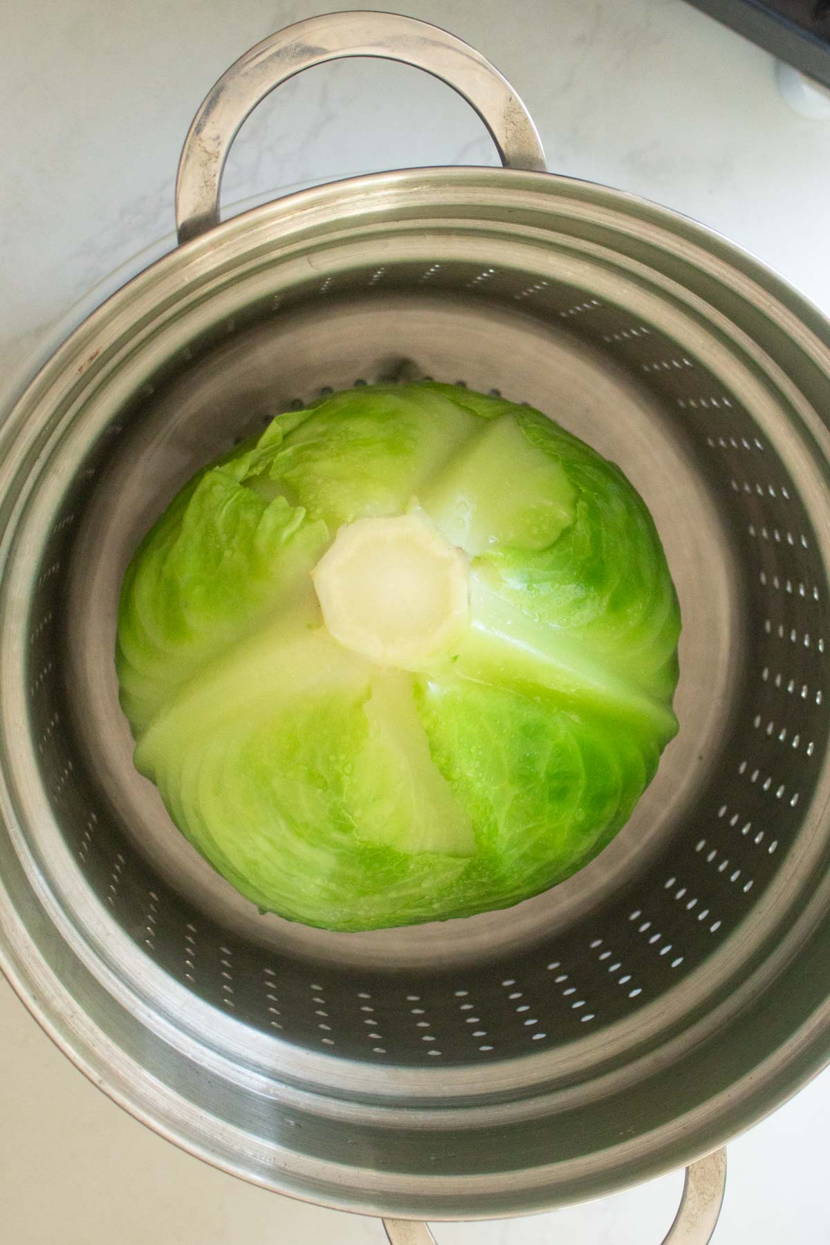cabbage in the pot after boiling