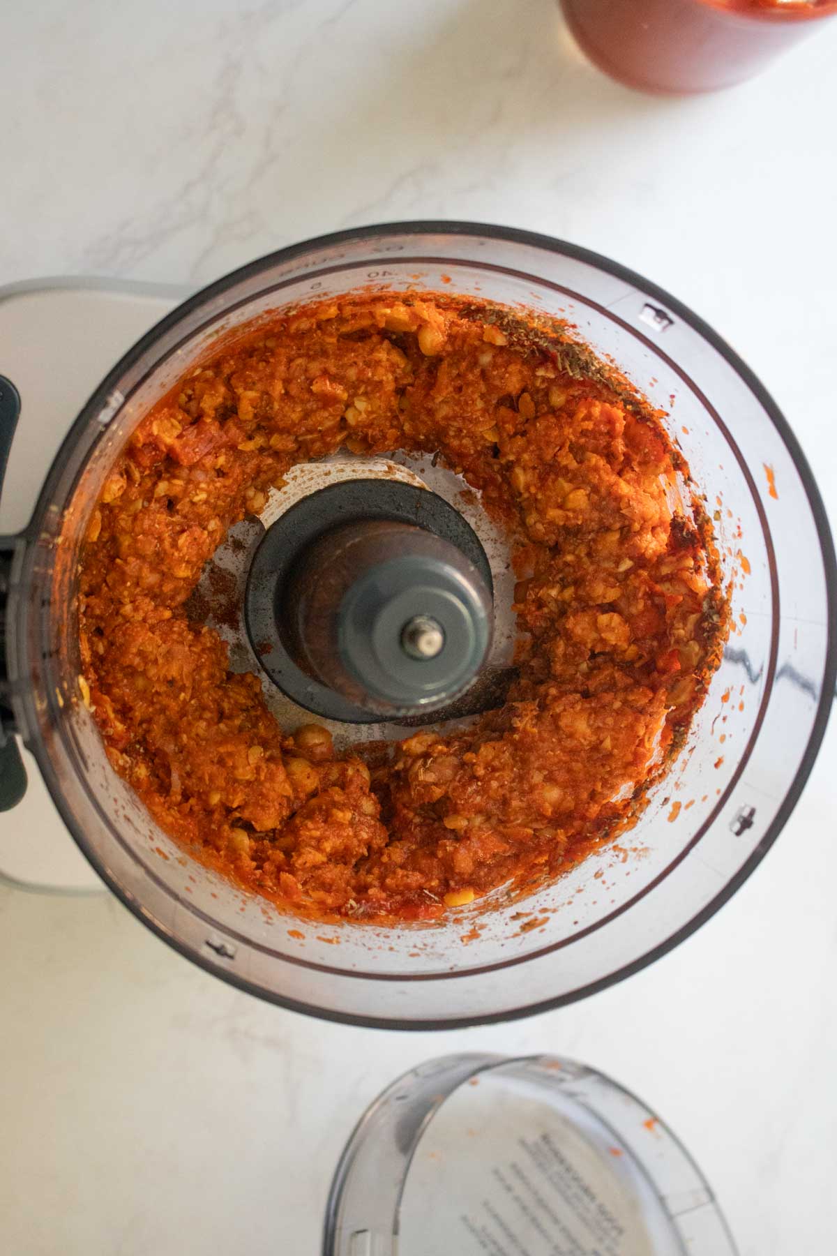 vegan cabbage rolls filling in the food processor after running it