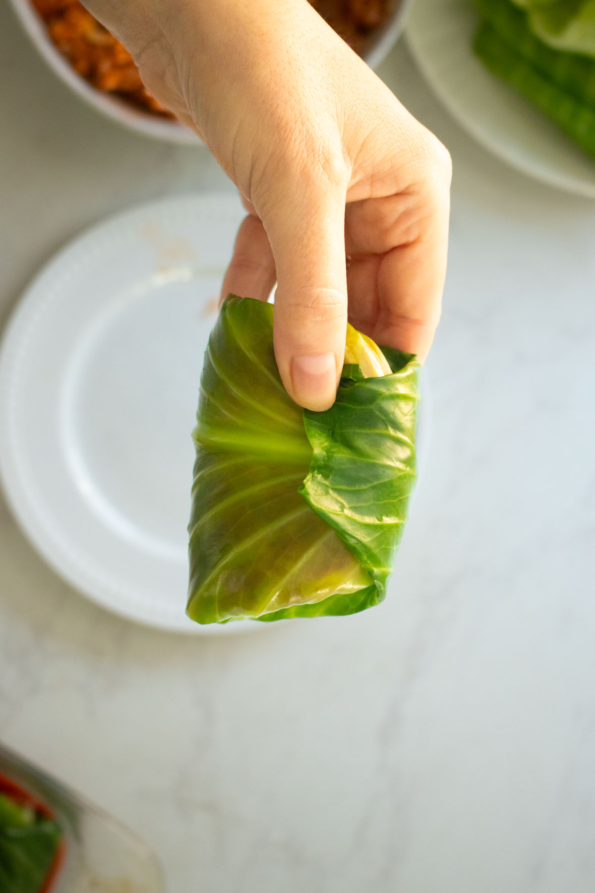 vegan cabbage roll, ready to go into the pan