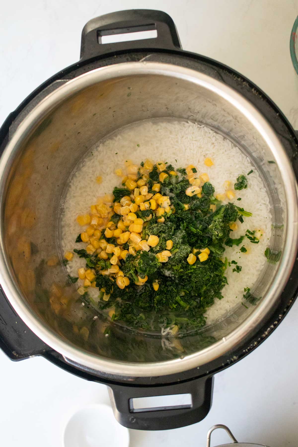 rice ingredients in the instant pot before cooking