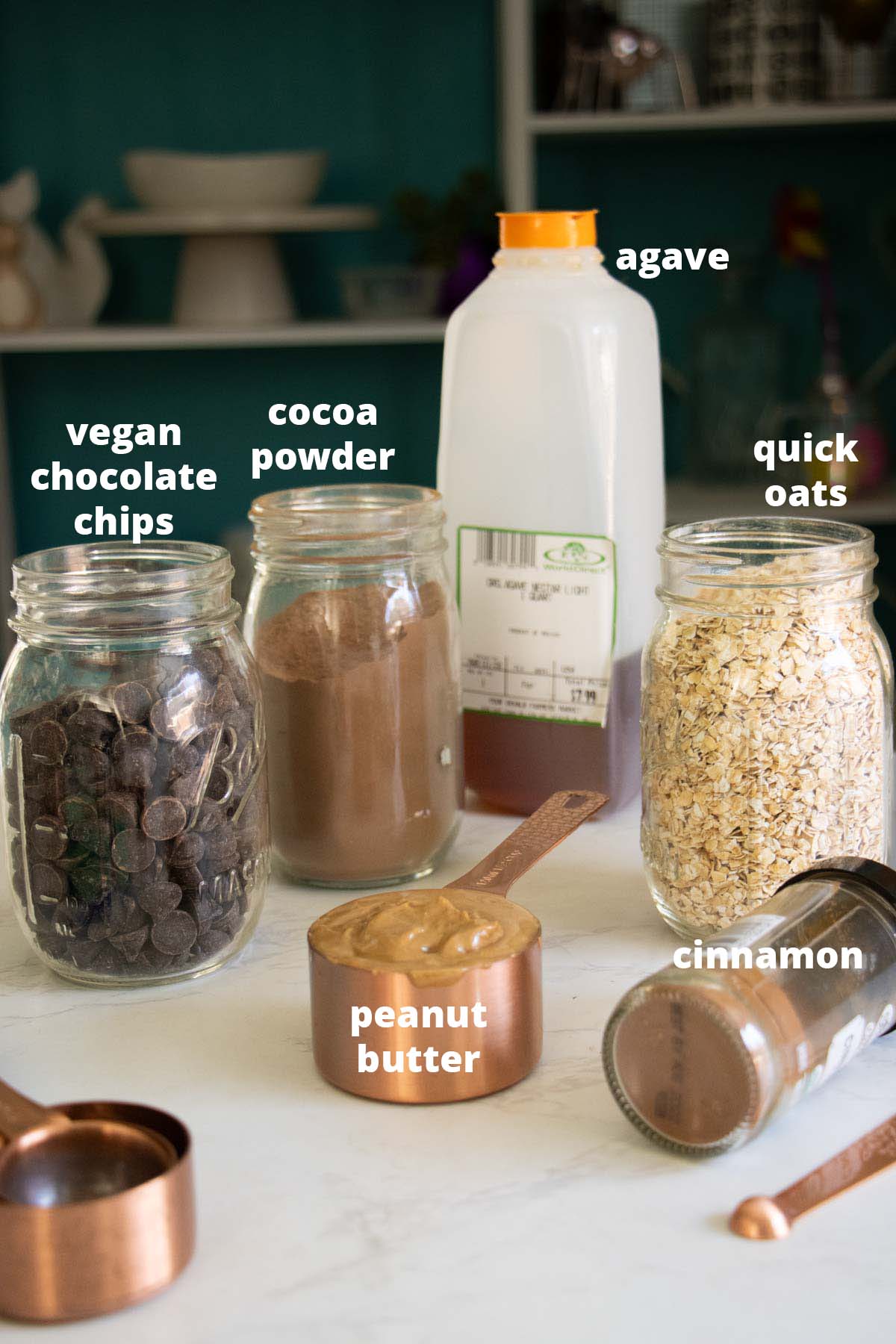 chocolate energy bites ingredients on the kitchen counter