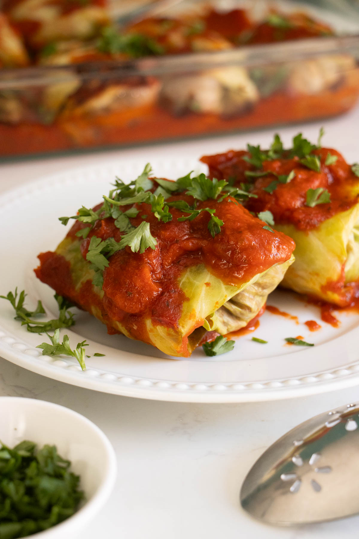 vegan rolled cabbage on the plate