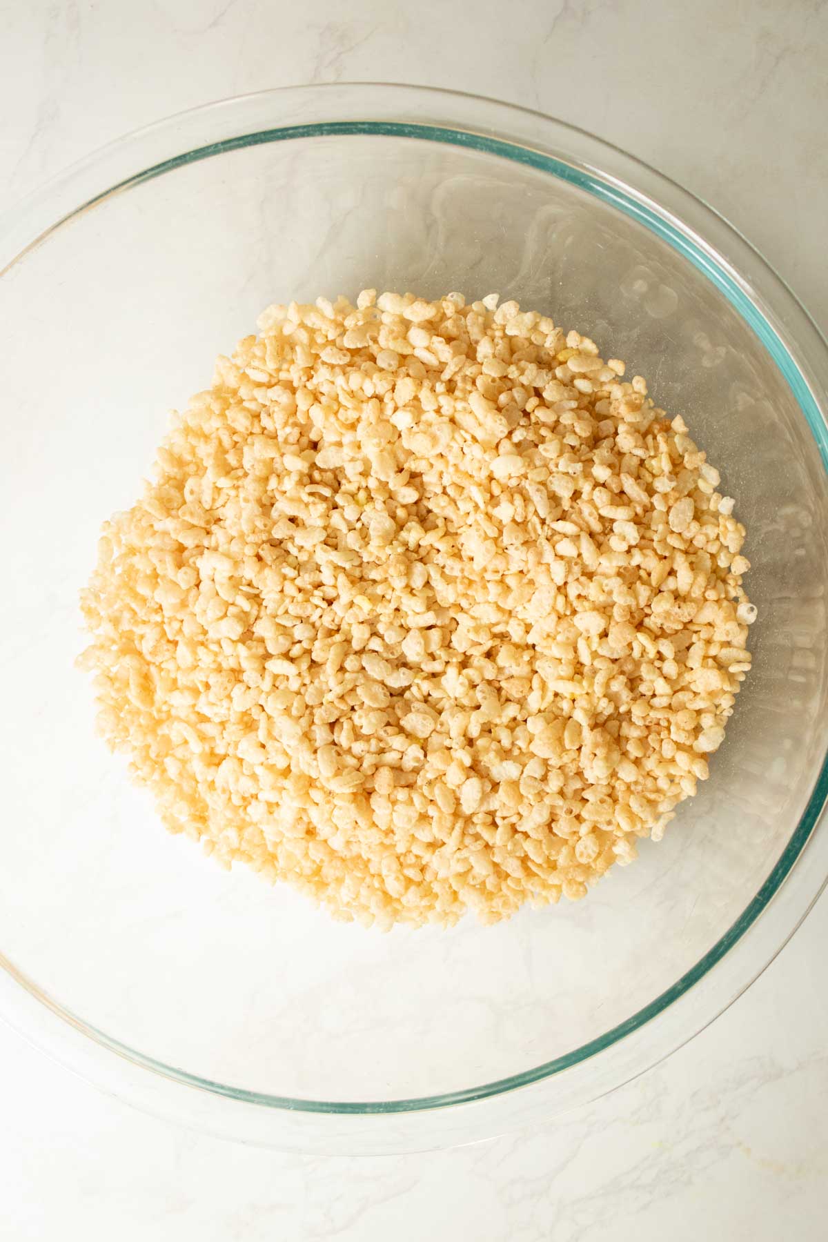crisp rice cereal in a mixing bowl