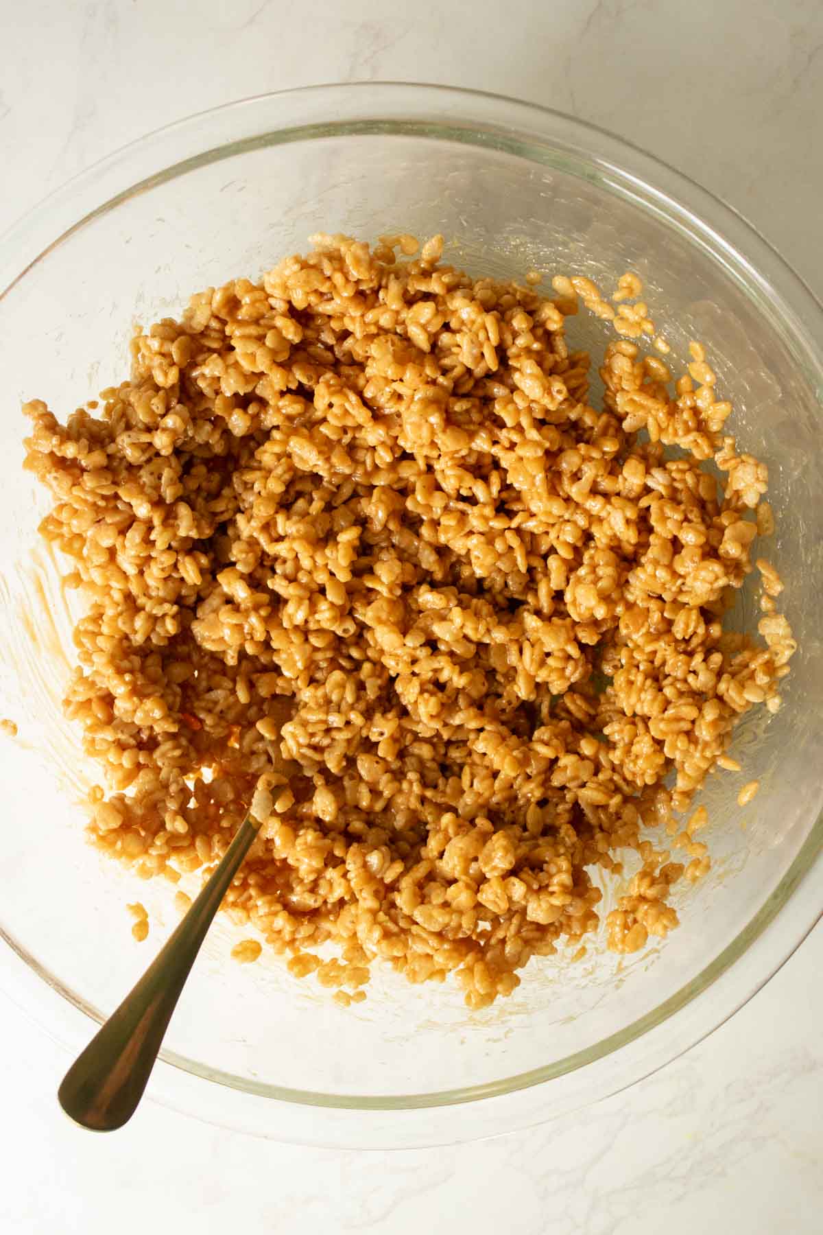 crisp rice cereal after tossing with the peanut butter mixture
