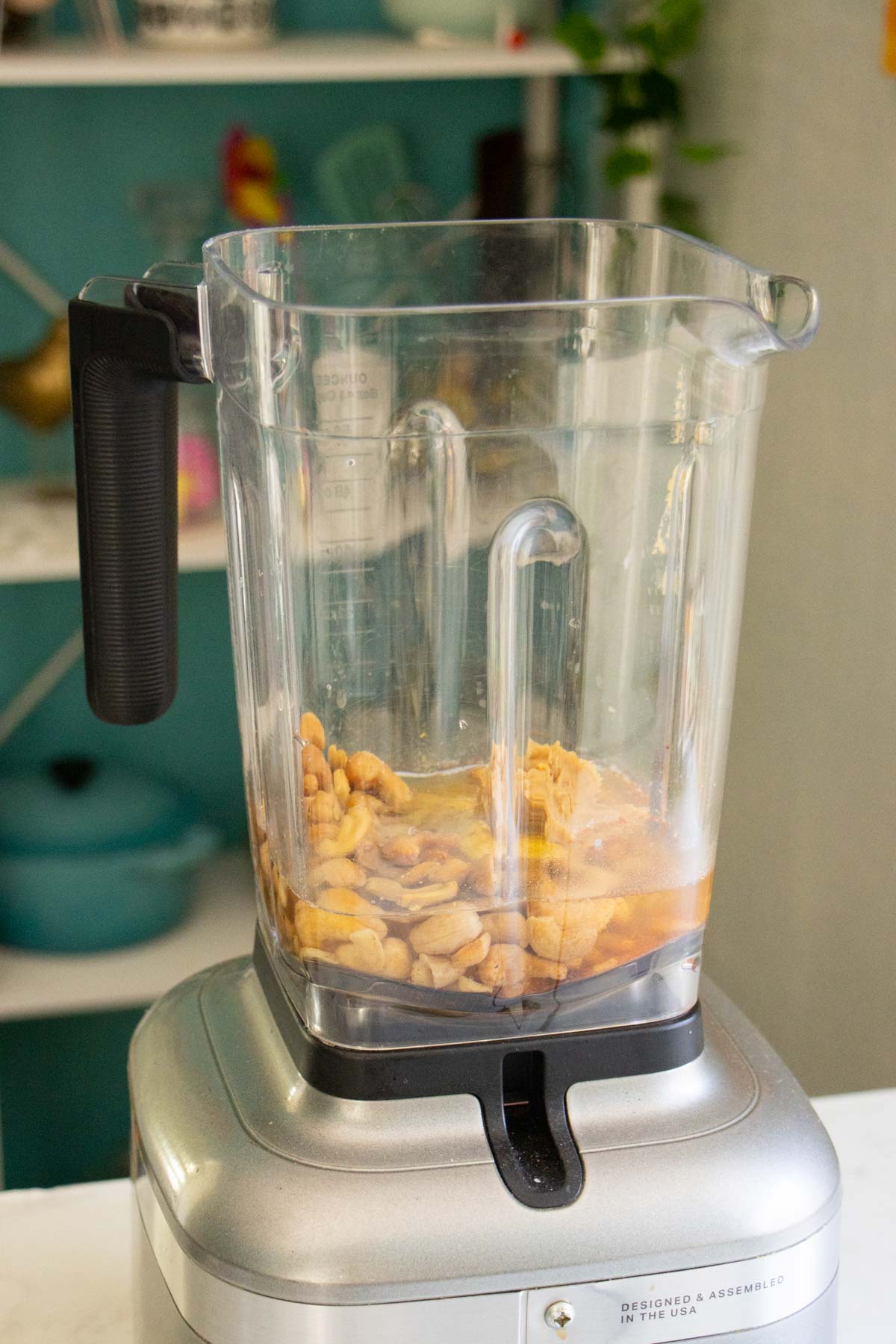 cheese sauce ingredients in the blender before blending