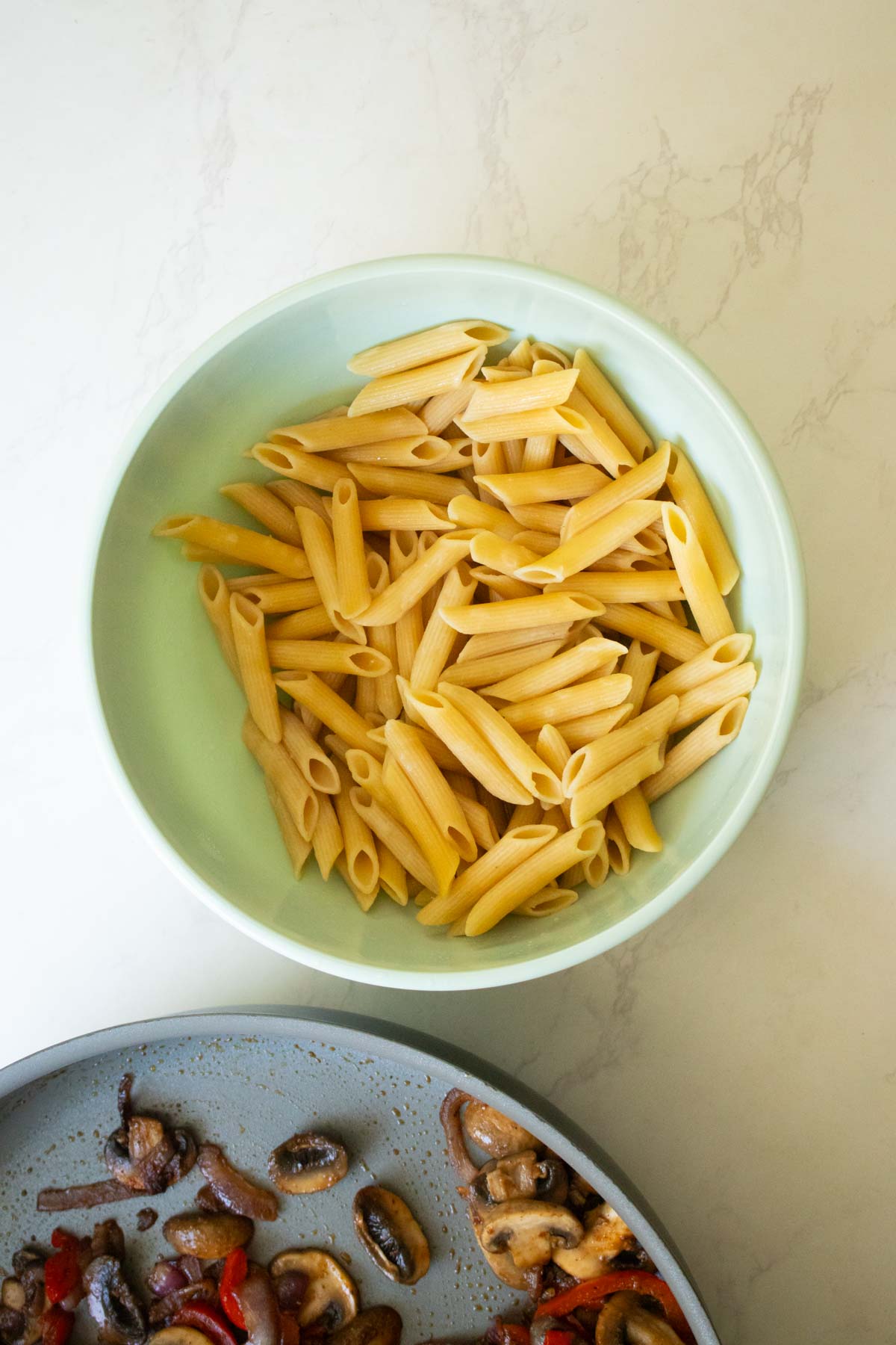 pasta in a mixing bowl