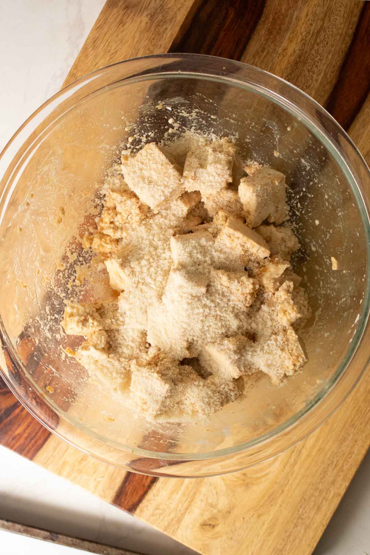 adding panko to the tofu