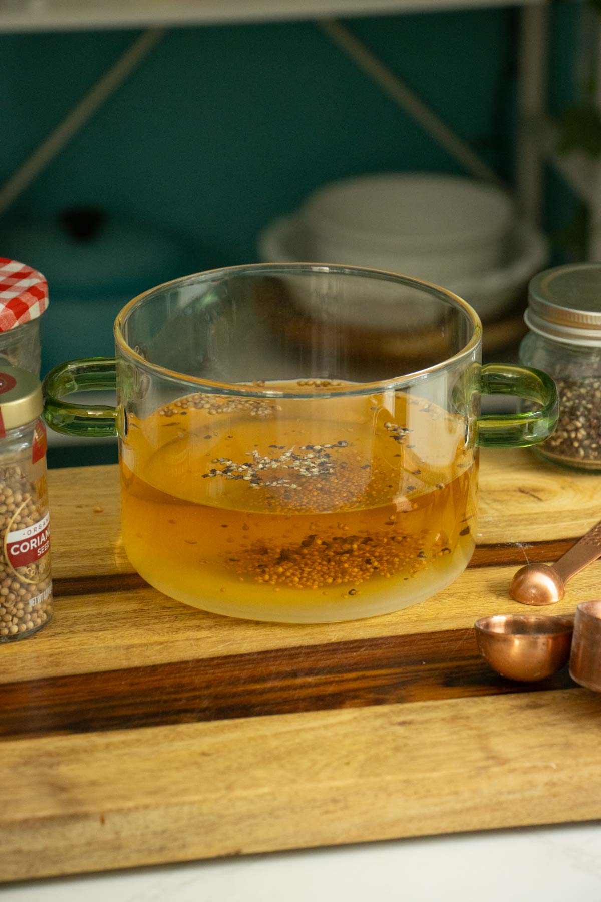 brine ingredients in a glass pot before cooking