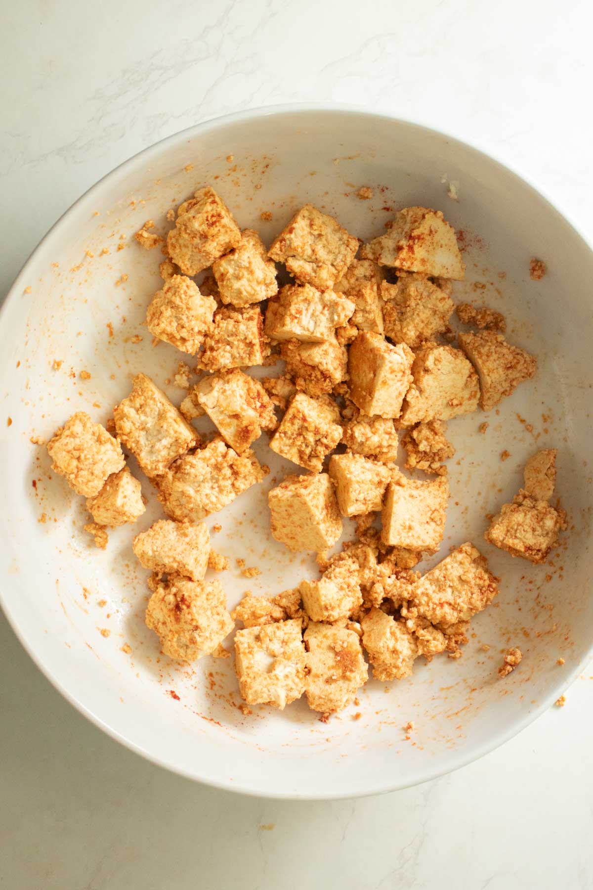 tofu after tossing with soy sauce and spices
