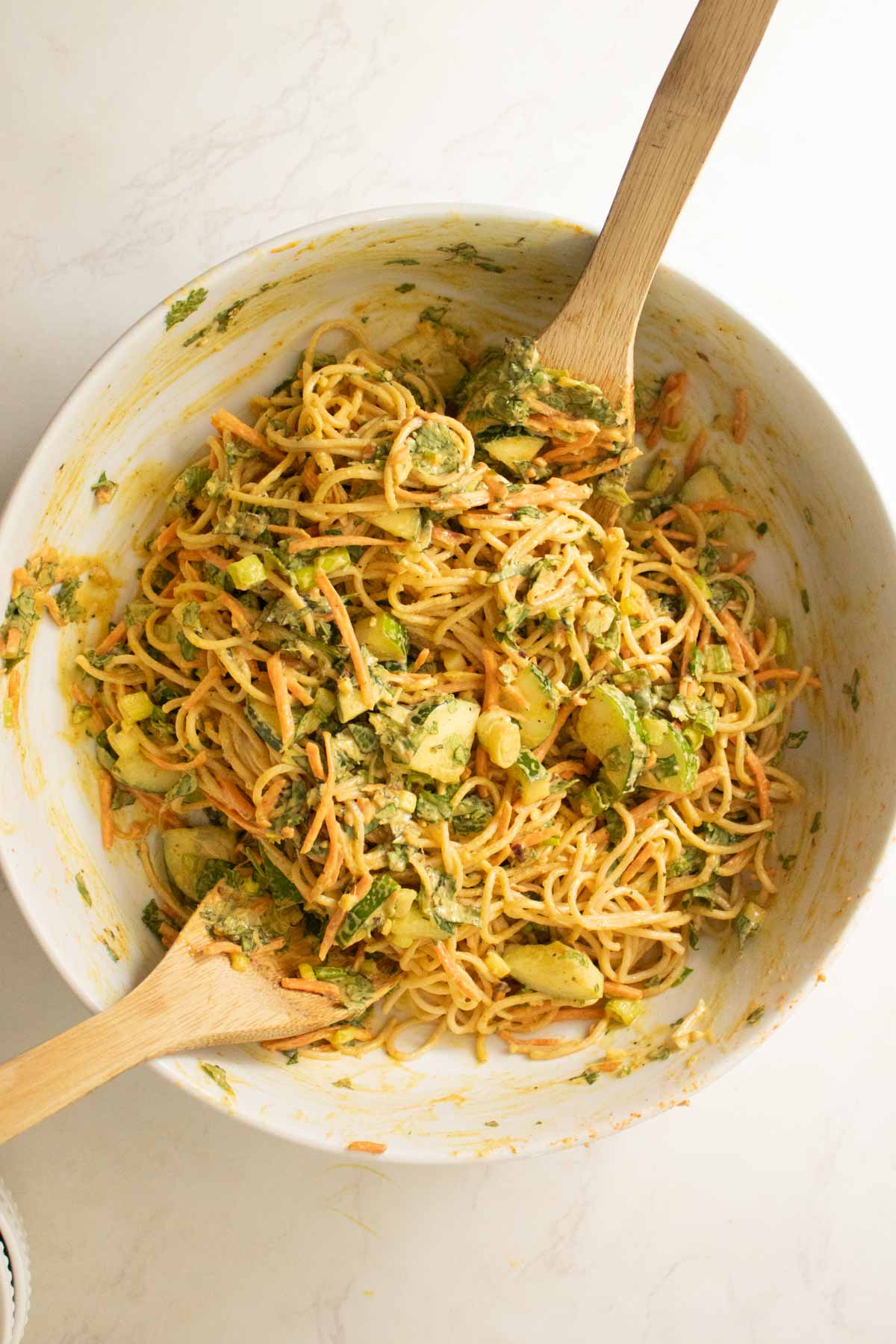 noodles tossed in the curry sauce