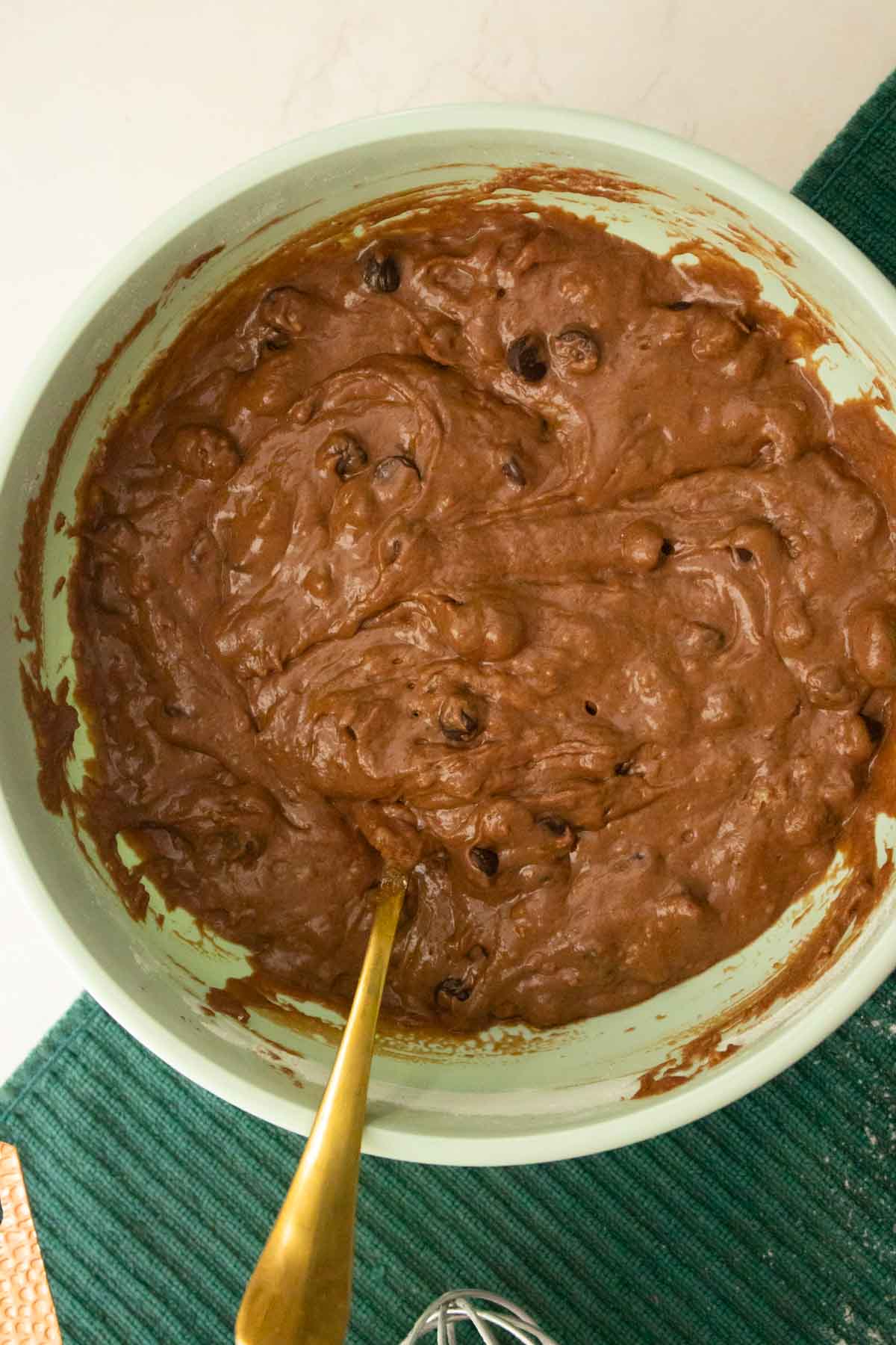 chocolate chips after mixing into the batter