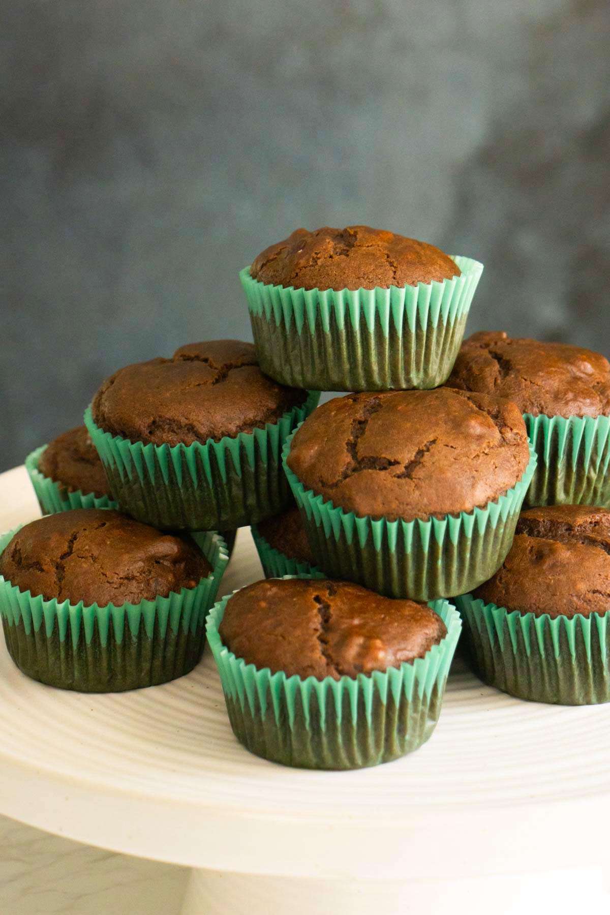 serving tray of vegan chocolate muffins
