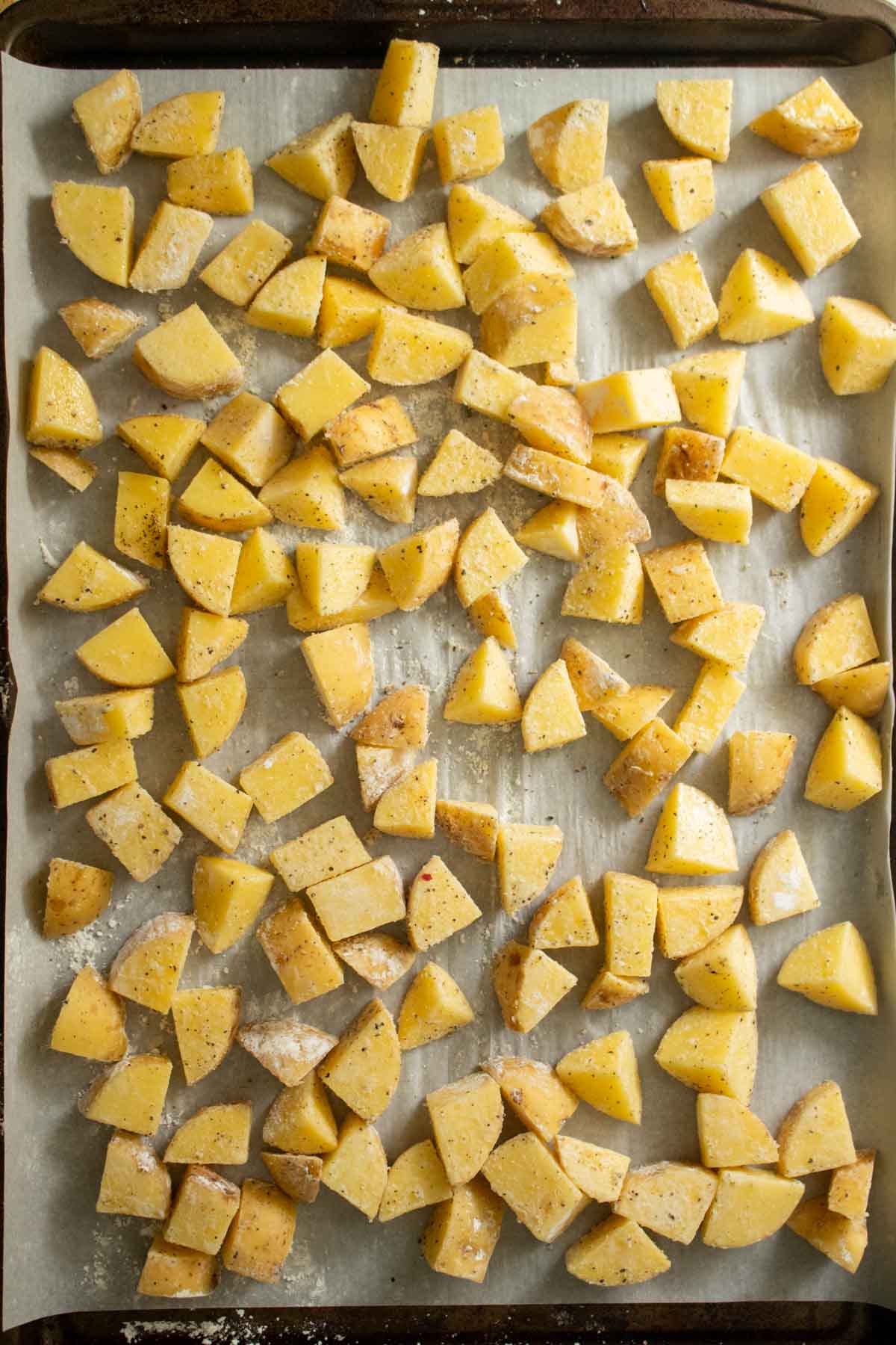 potatoes, cornstarch, salt, and pepper after tossing together