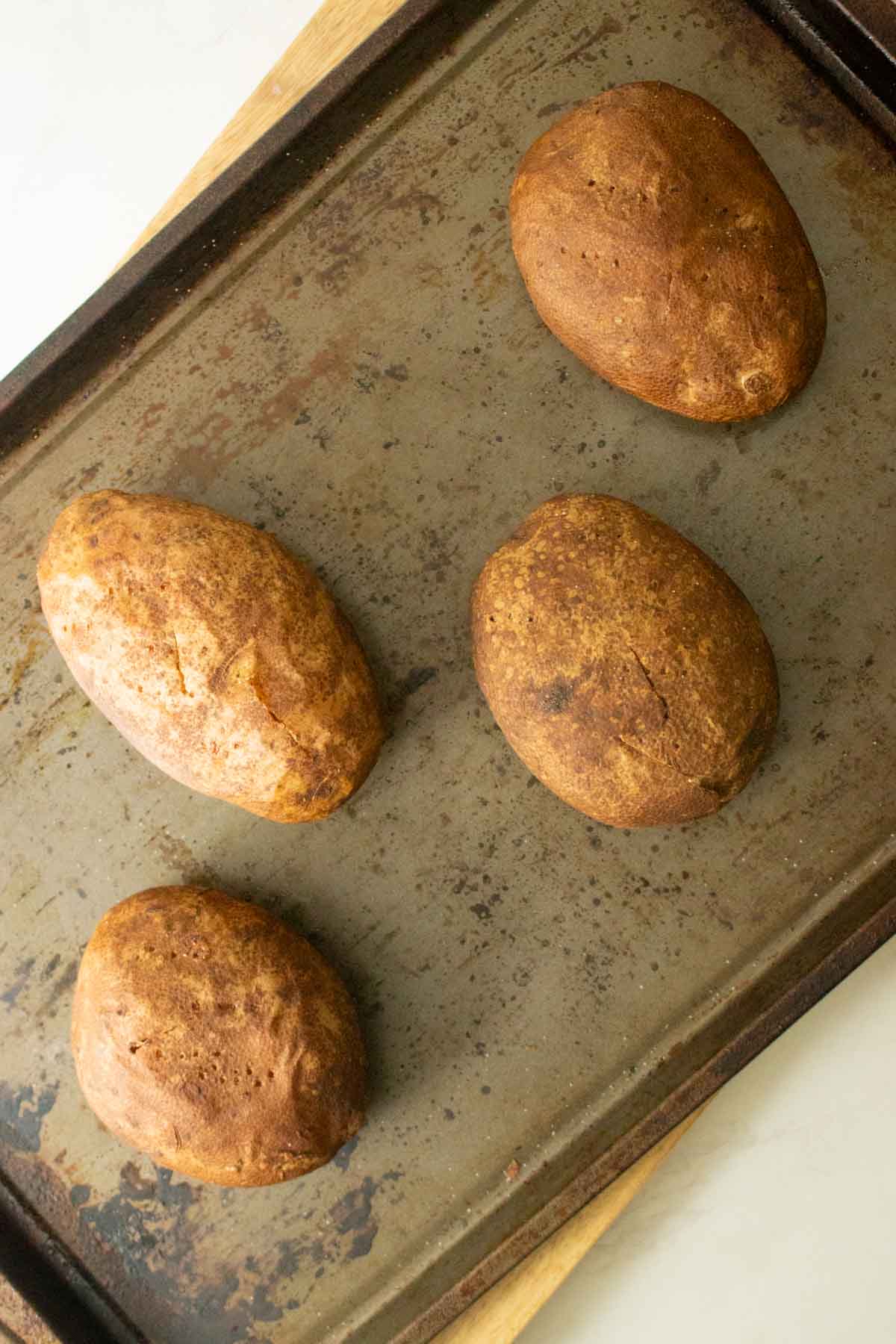 potatoes on the baking sheet after baking