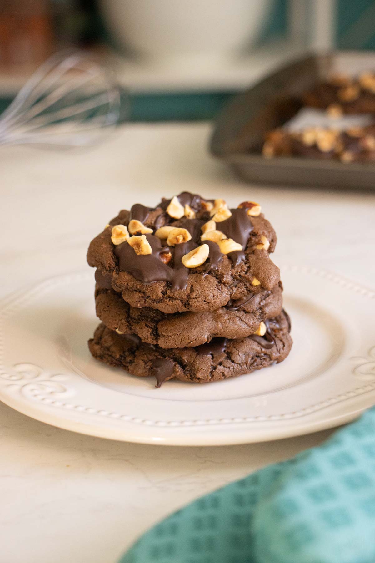 chocolate hazelnut cookies on a plate