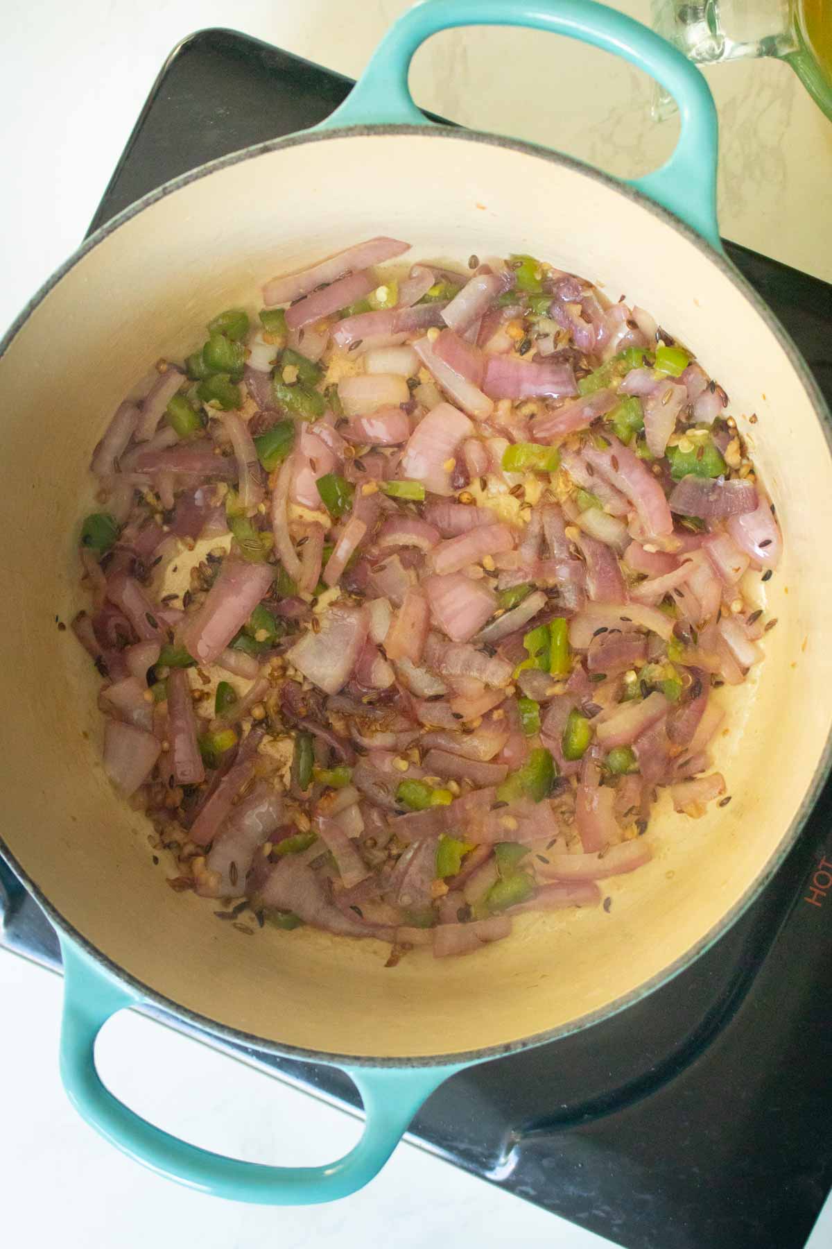 aromatics in the pan after cooking
