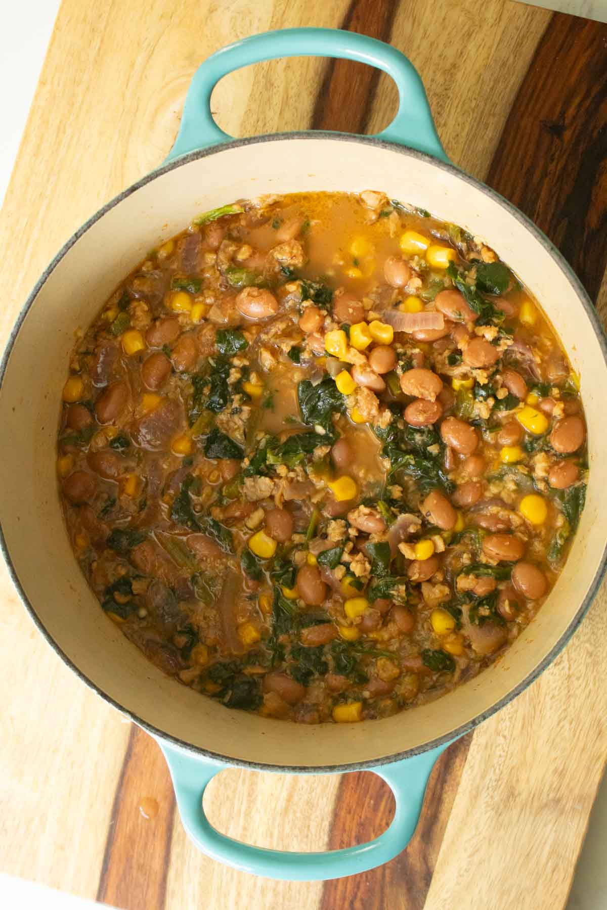 pinto bean curry in the pan after cooking