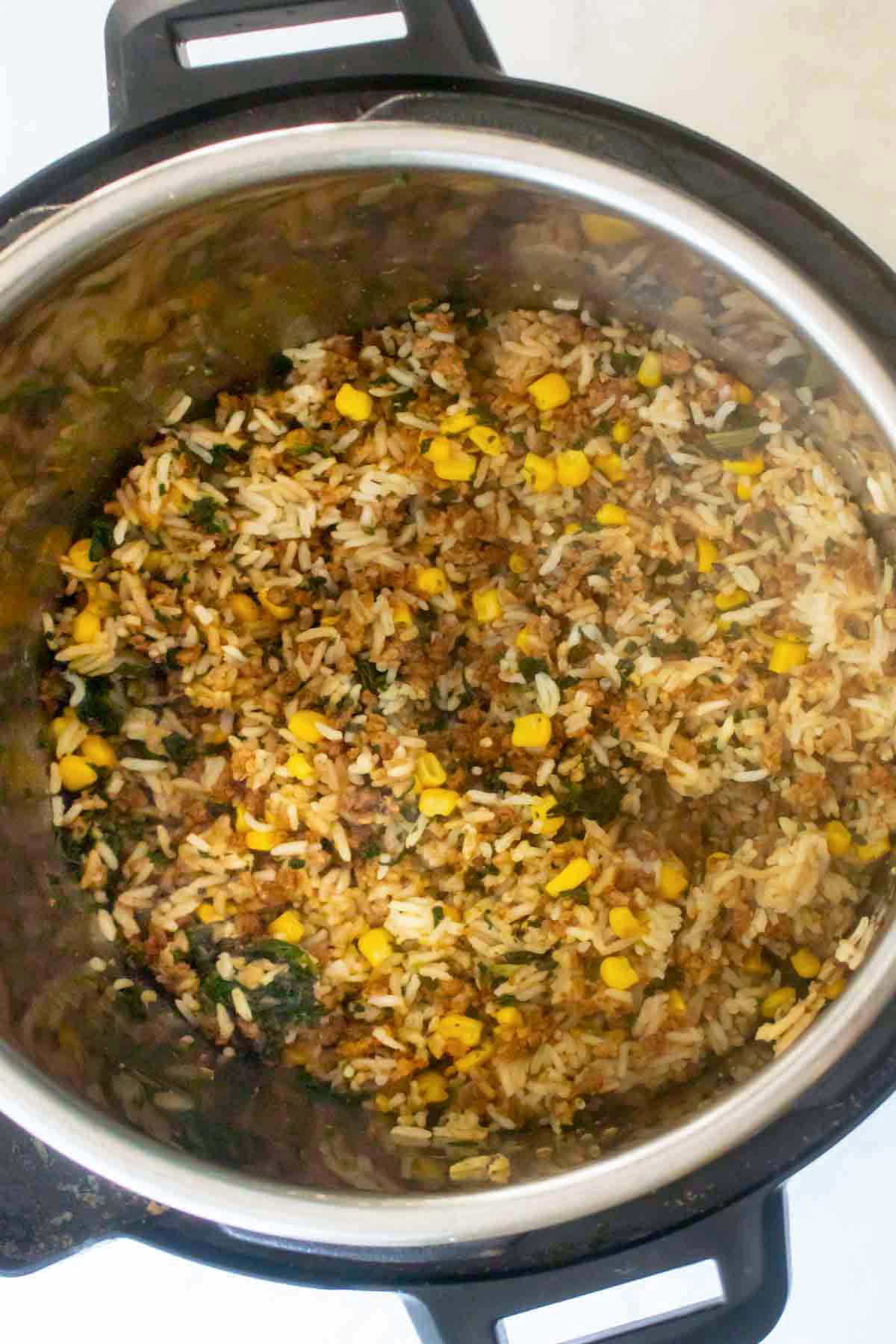 veggie rice in the Instant Pot after cooking
