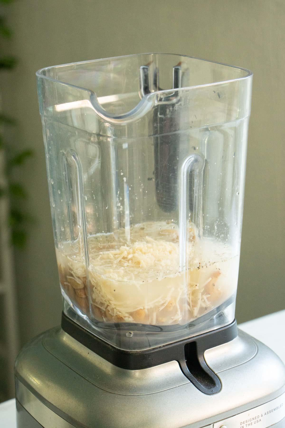 cashew cream sauce ingredients in the blender before blending