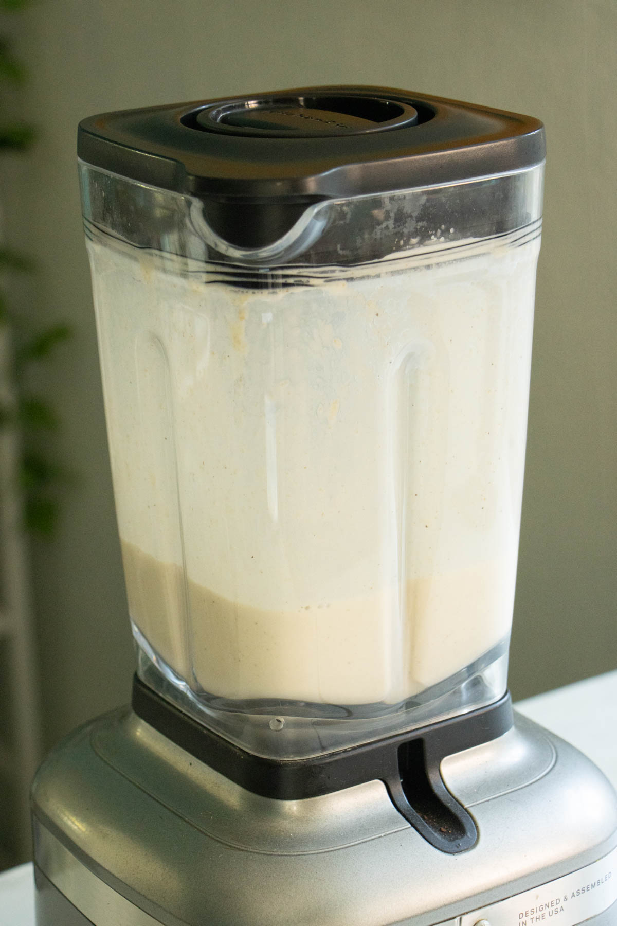 cashew cream sauce ingredients in the blender after blending