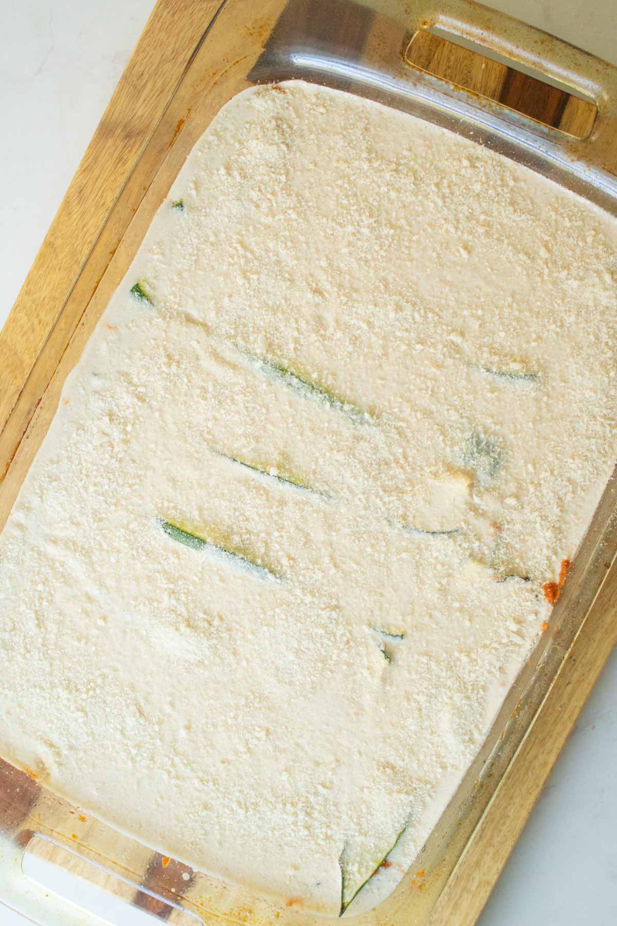 zucchini moussaka after adding the panko on top