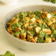 chimichurri potatoes on a serving platter