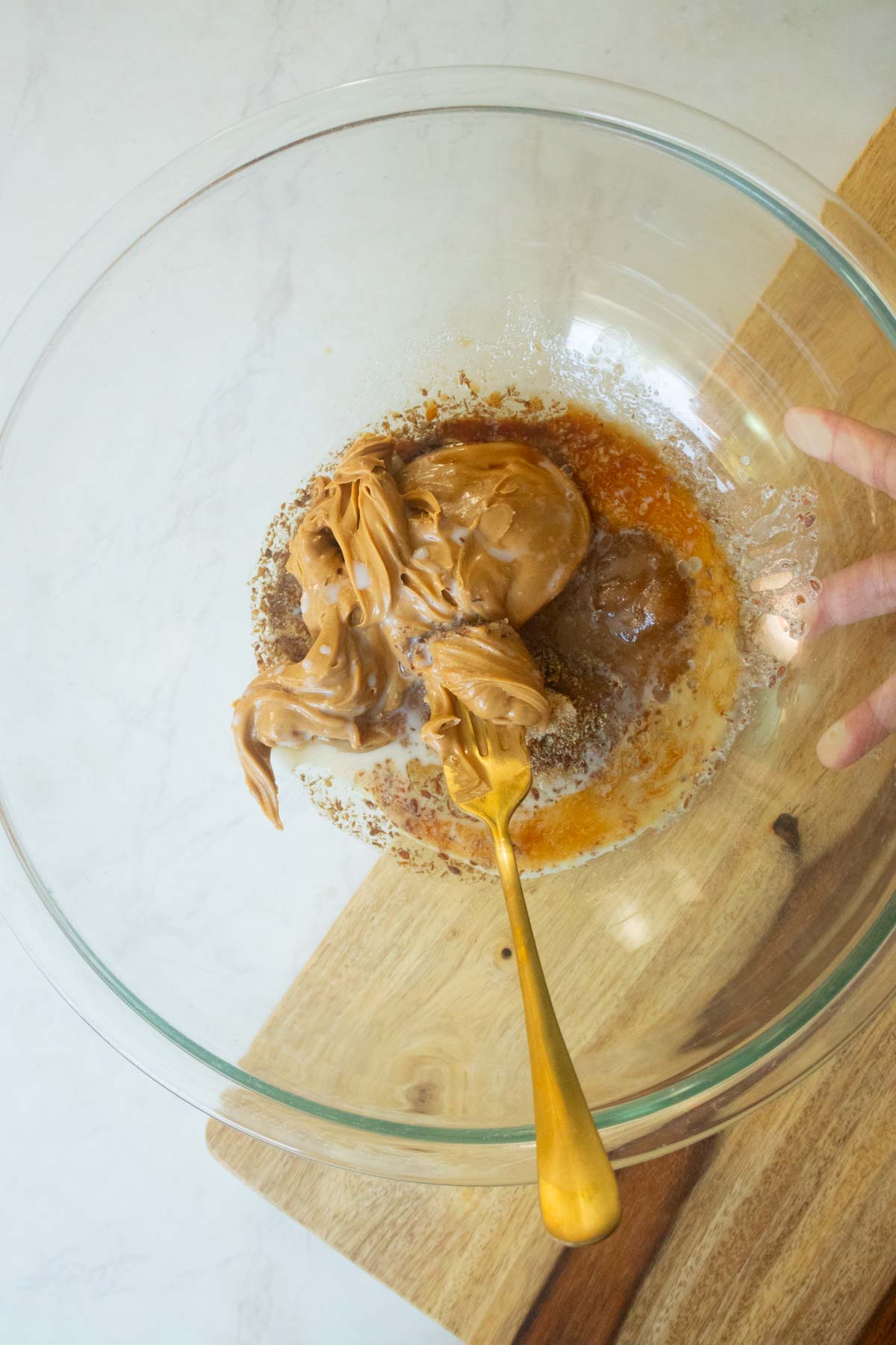 wet ingredients in the bowl before mixing