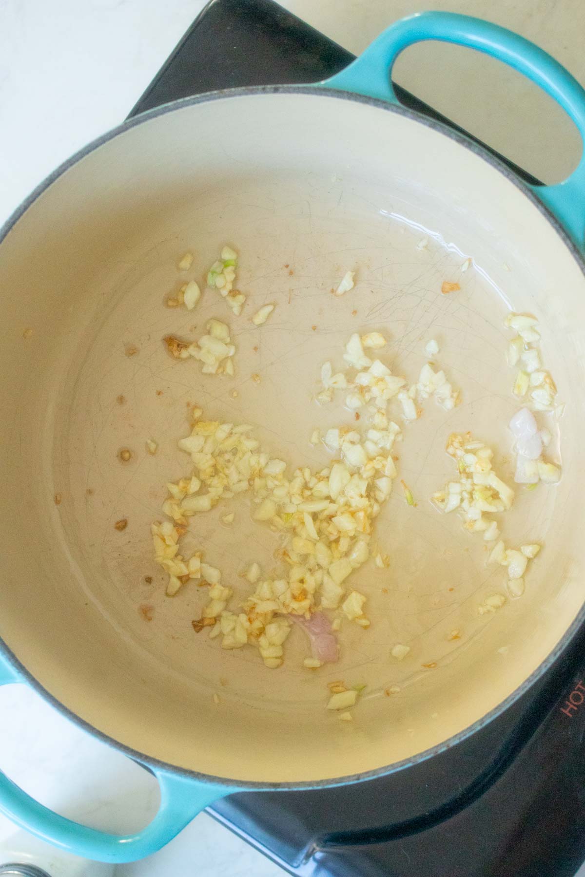 garlic in the pot after cooking