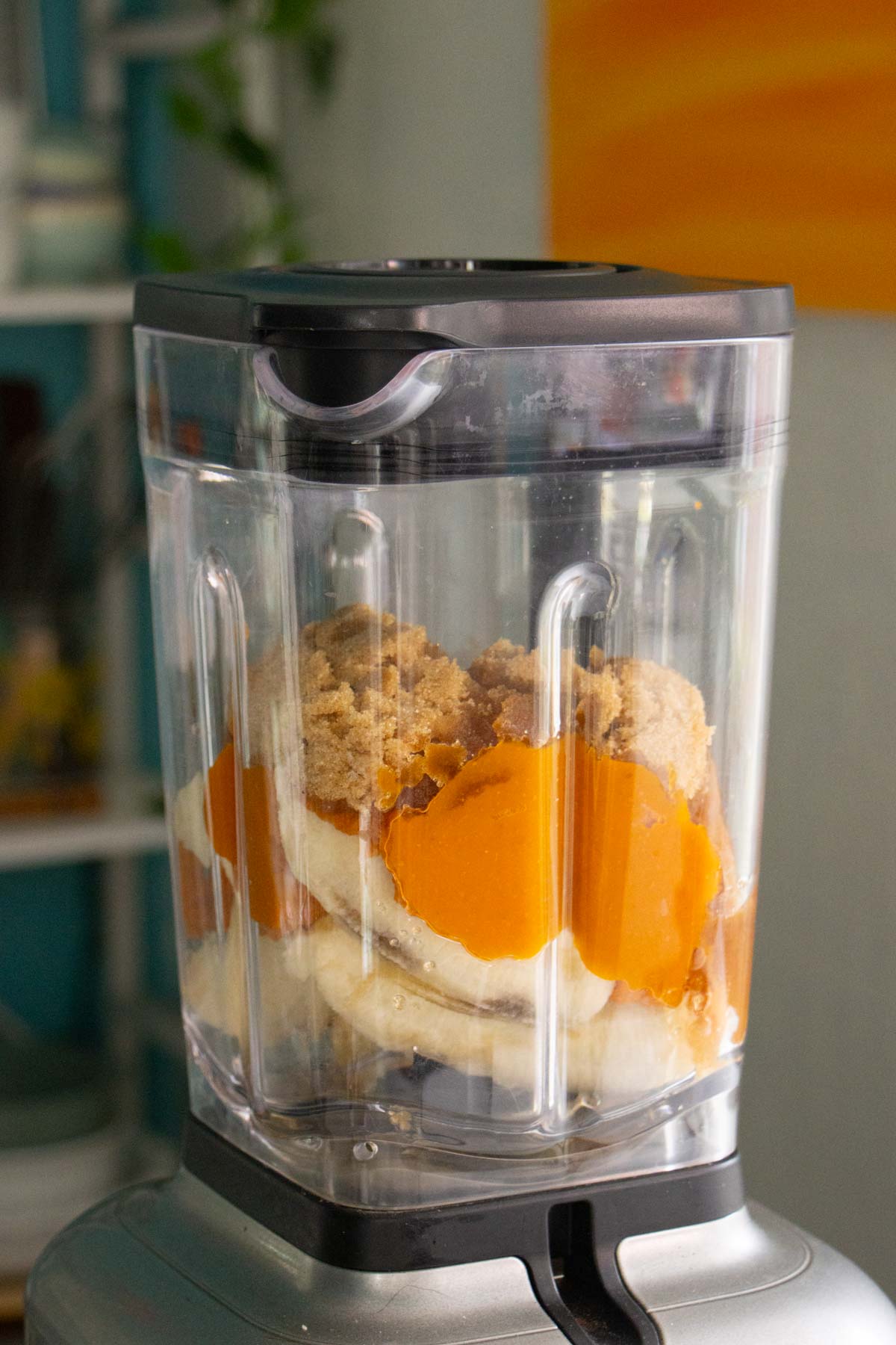 wet ingredients in the blender before blending