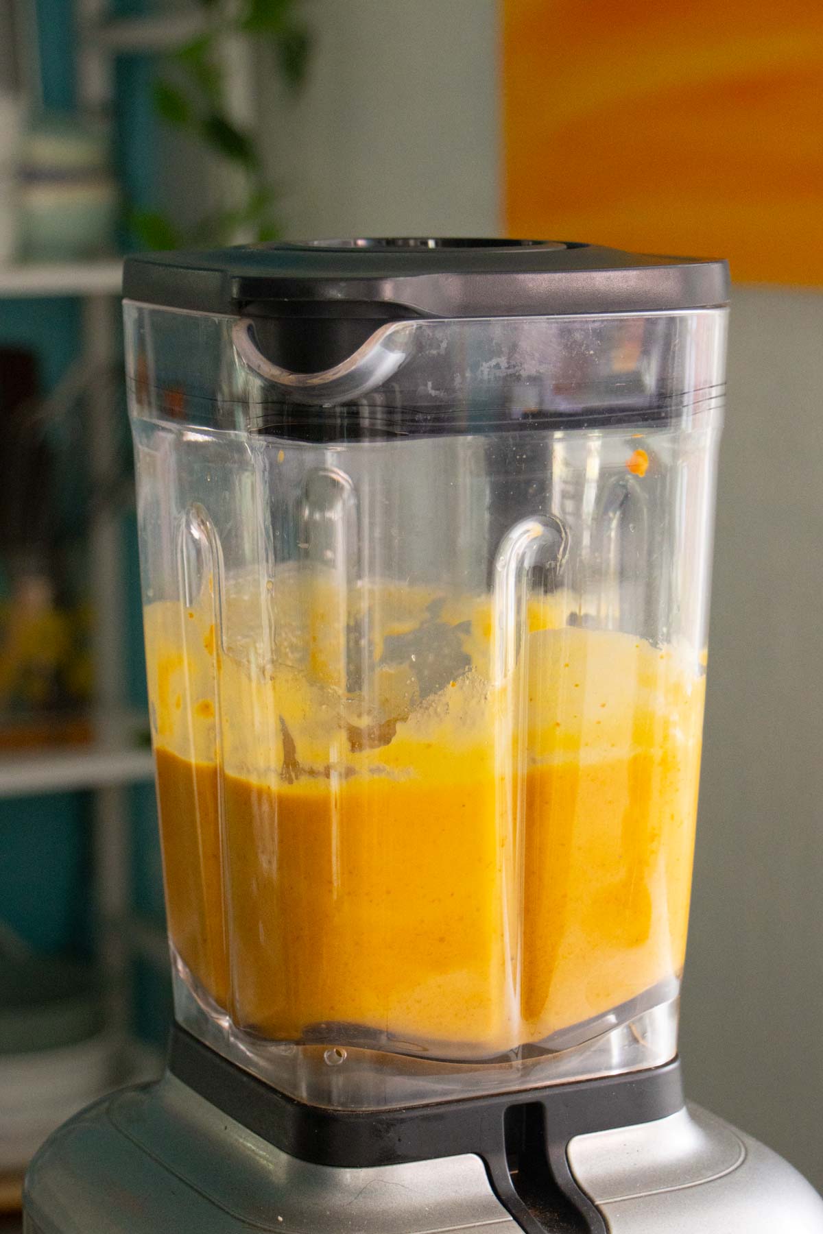 wet ingredients in the blender after blending